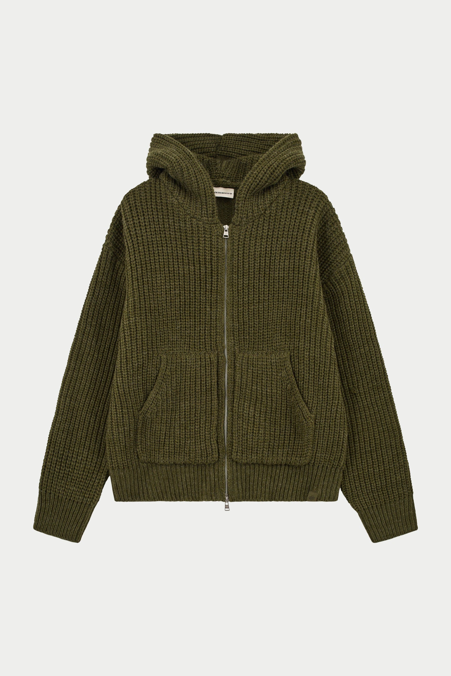 HEAVY RIB KNITTED ZIP THROUGH HOODIE - KHAKI