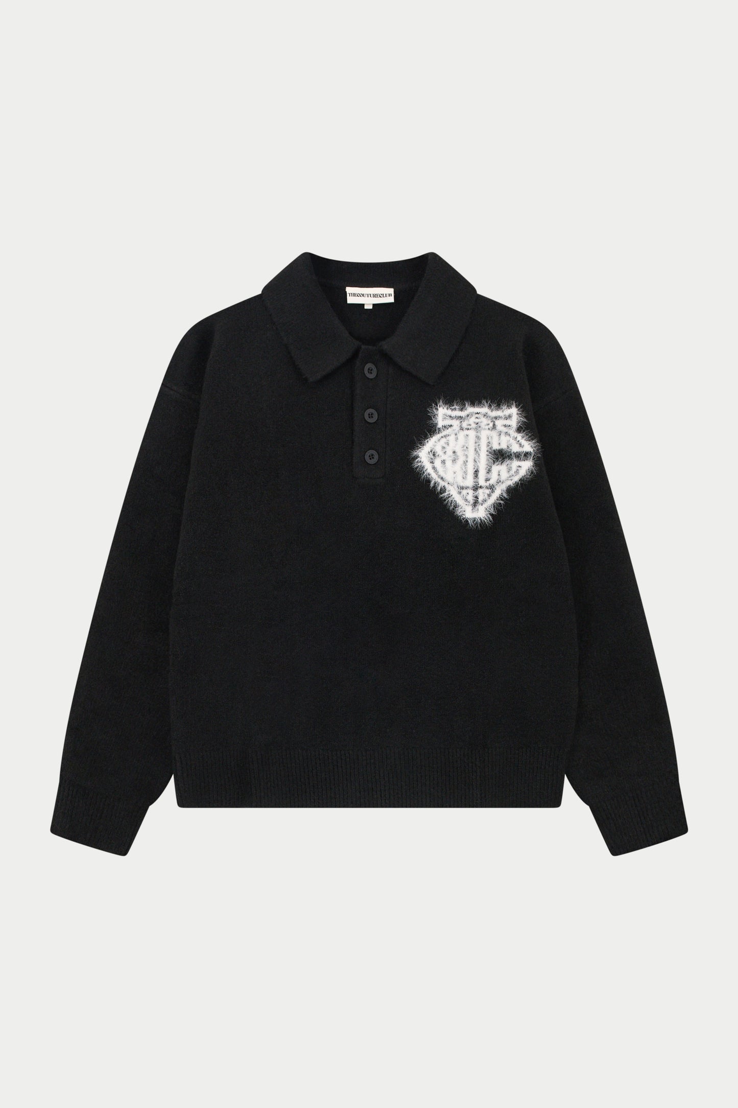 MONOGRAM FLUFFY KNIT POLO - BLACK