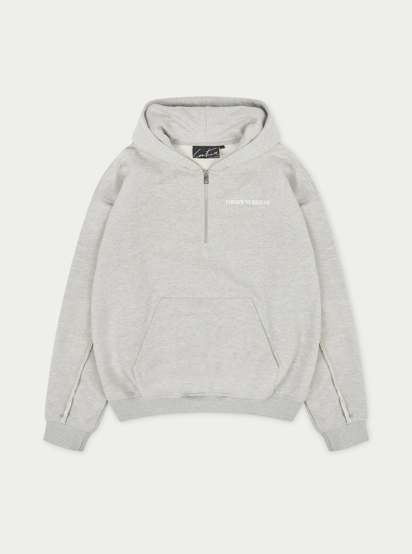 RAW SEAM QUARTER ZIP HOODIE - GREY MARL