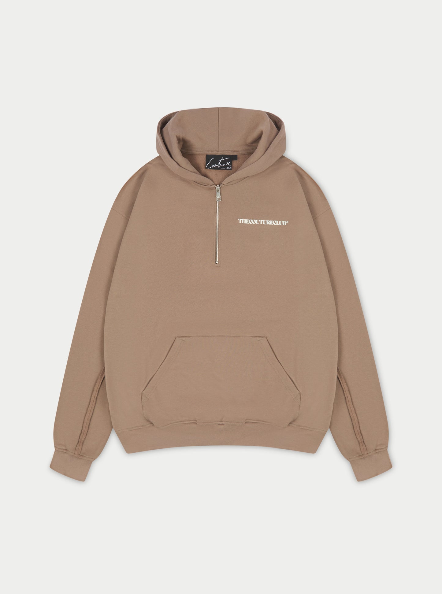 RAW SEAM QUARTER ZIP HOODIE - MOCHA