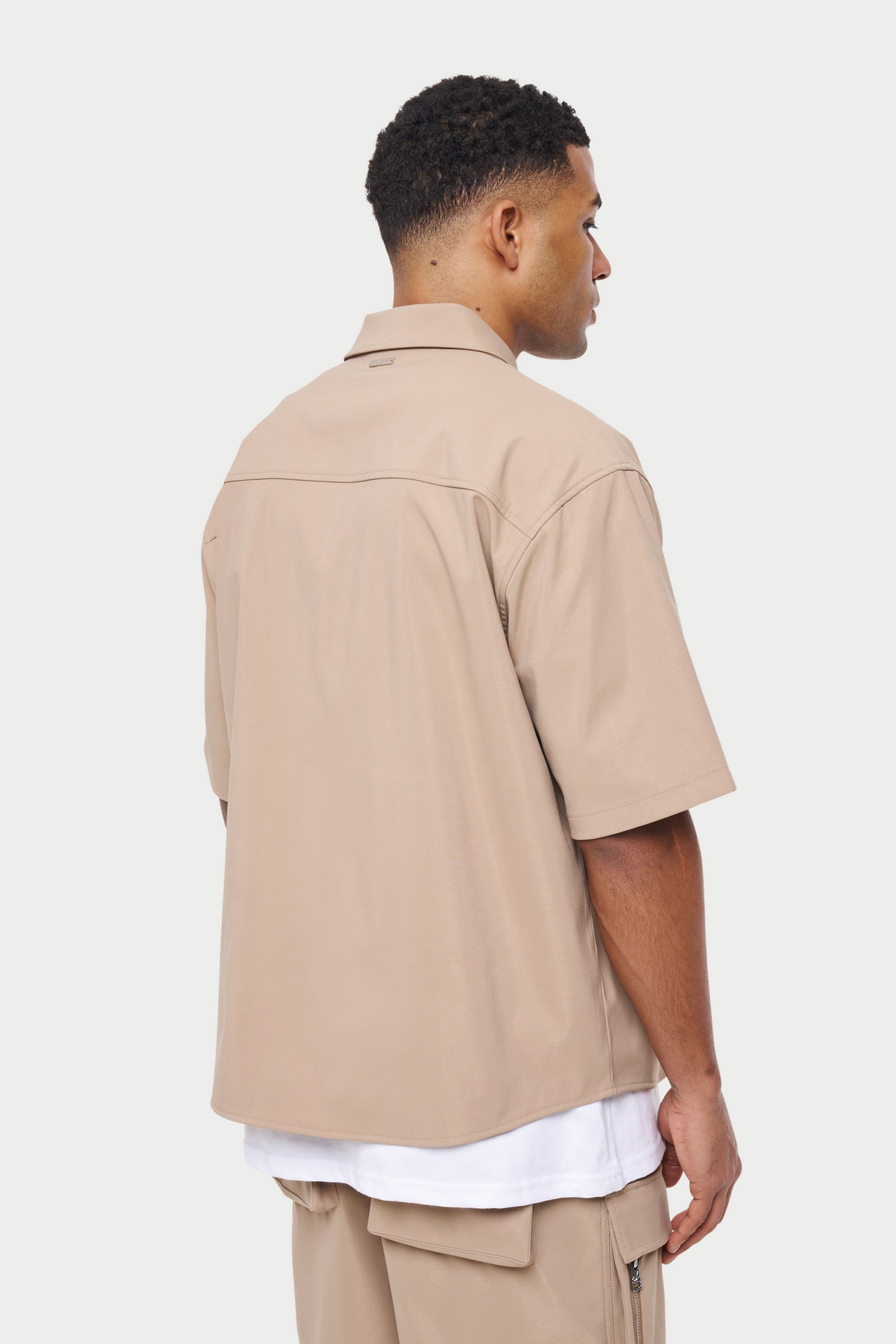 TECHNICAL HEAVYWEIGHT ZIP OVERSHIRT - BEIGE