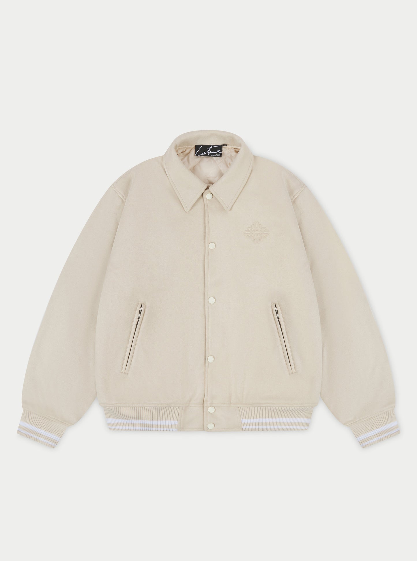 SUEDE VARSITY JACKET - STONE