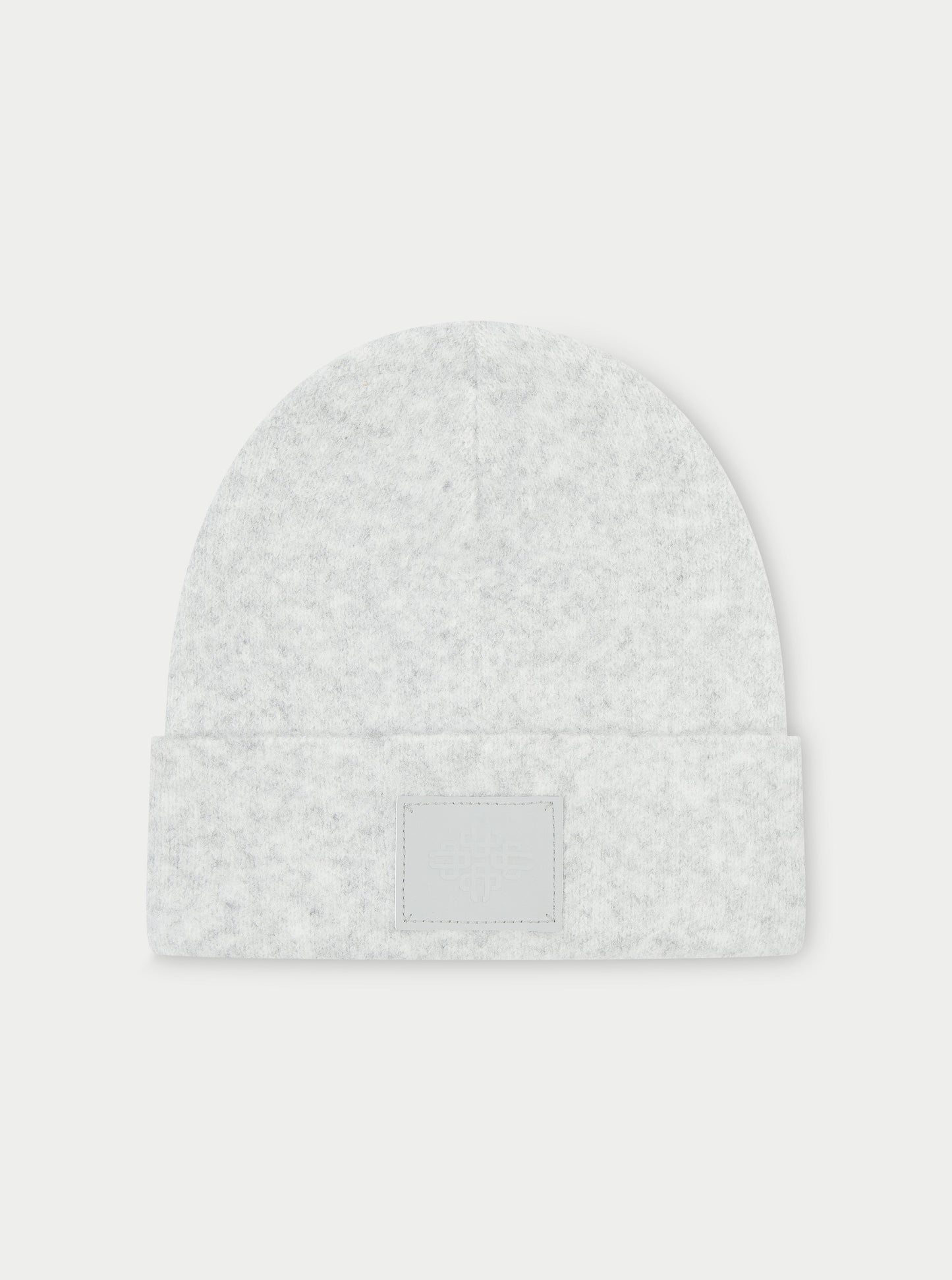 FLUFFY KNIT EMBLEM BEANIE - GREY MARL