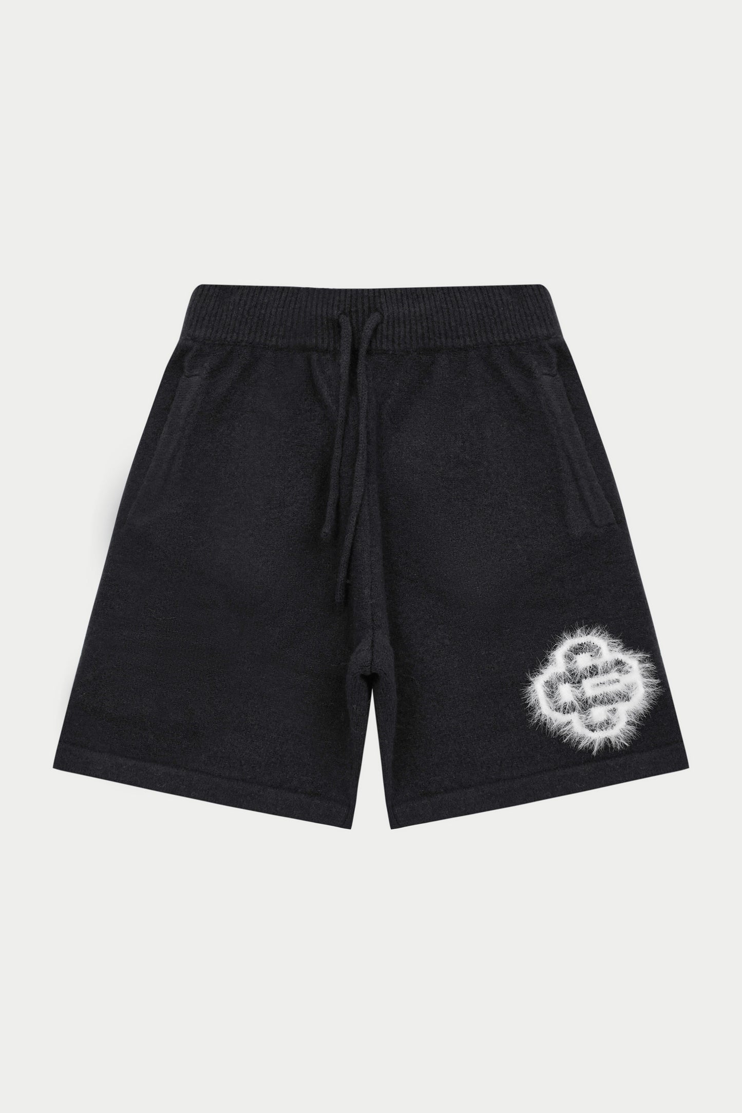 FLUFFY EMBLEM KNITTED SHORTS - BLACK
