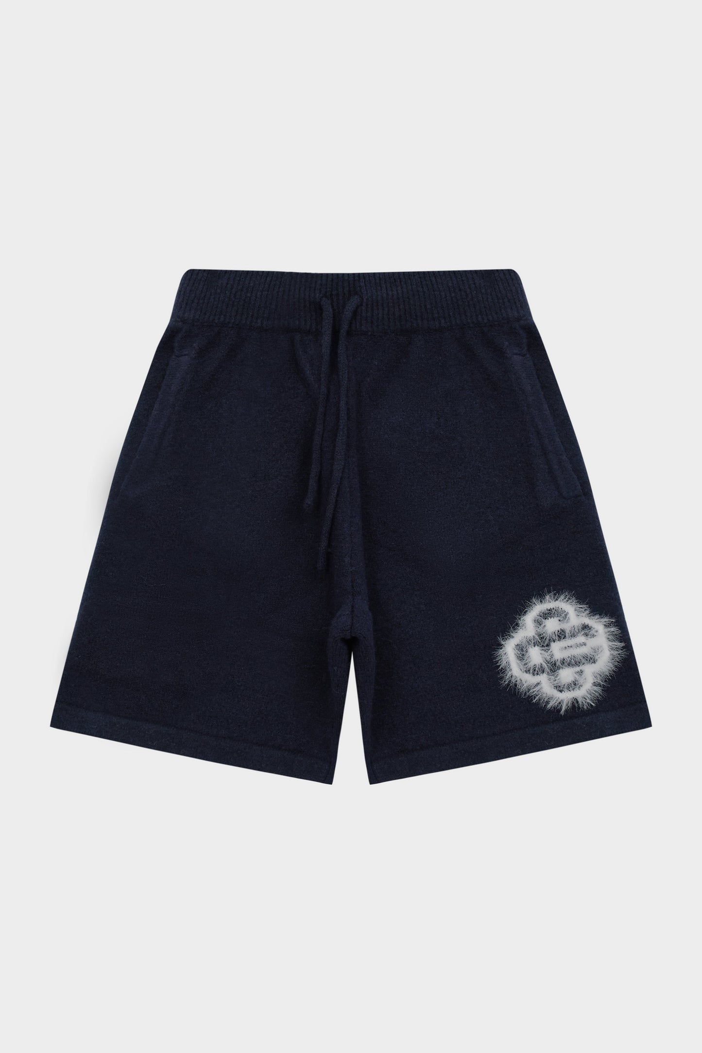 FLUFFY EMBLEM KNITTED SHORTS - NAVY