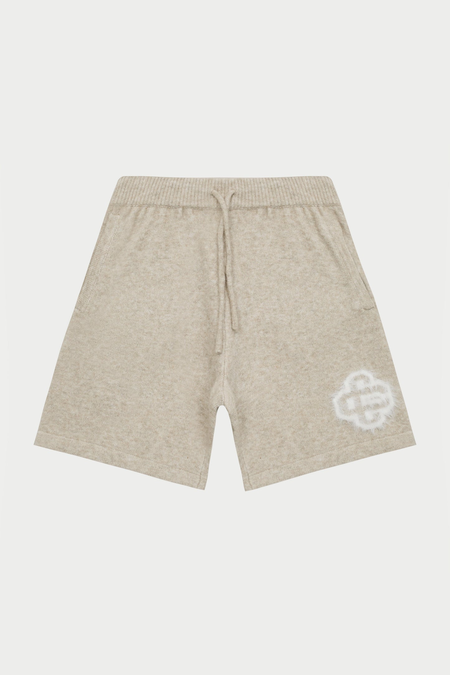 FLUFFY EMBLEM KNITTED SHORTS - BEIGE
