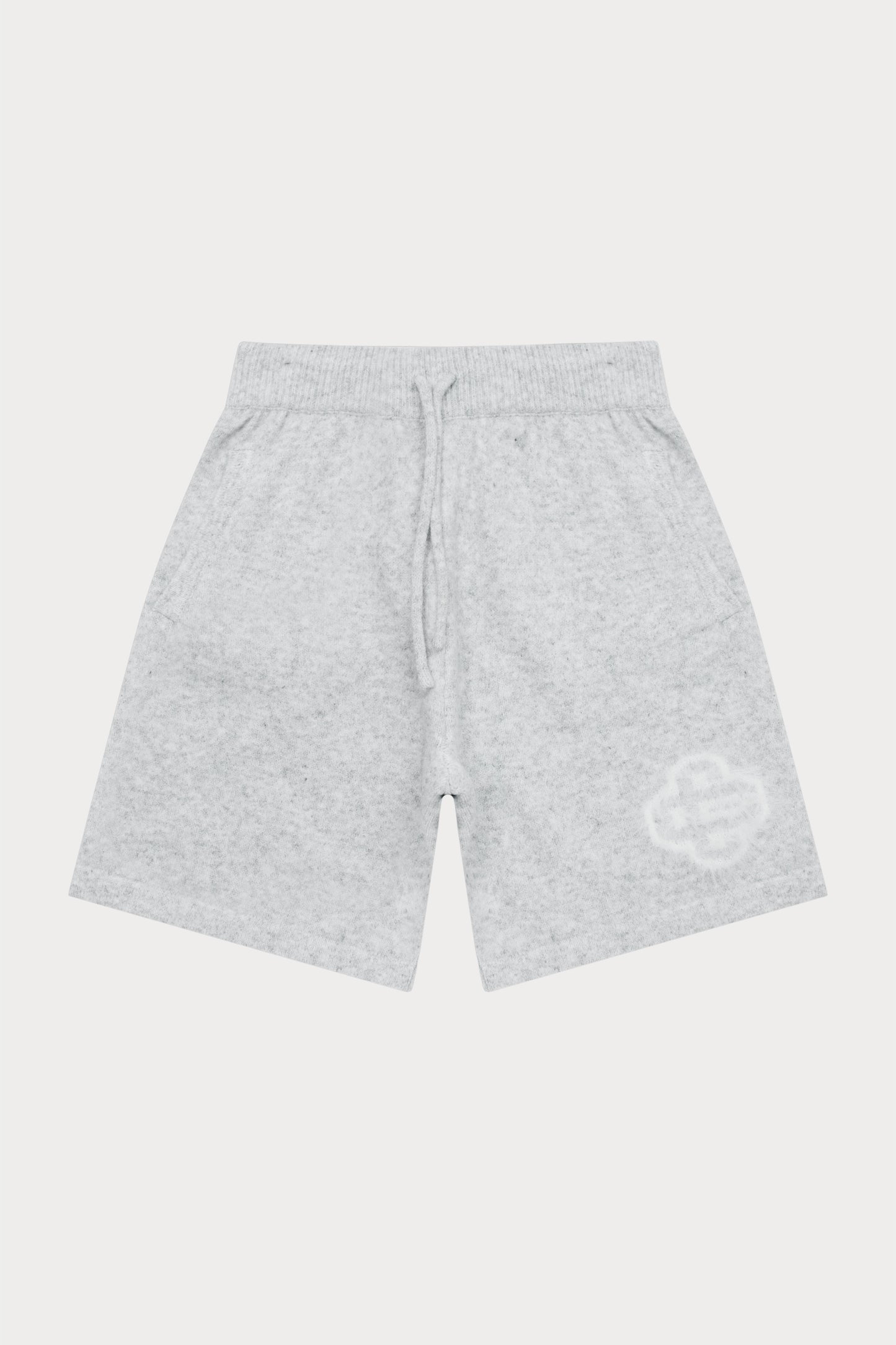 FLUFFY EMBLEM KNITTED SHORTS - GREY MARL
