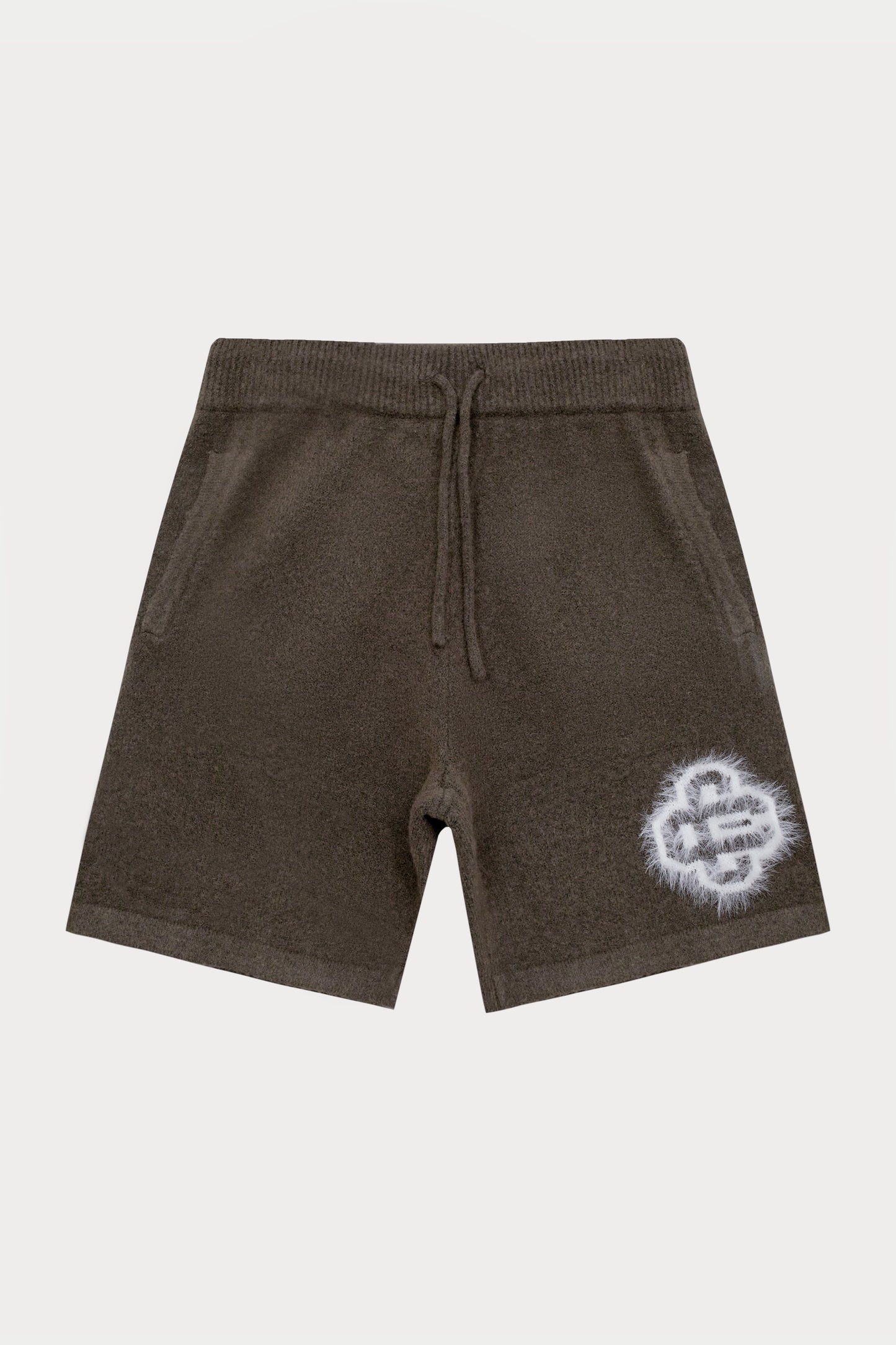 FLUFFY EMBLEM KNITTED SHORTS - BROWN