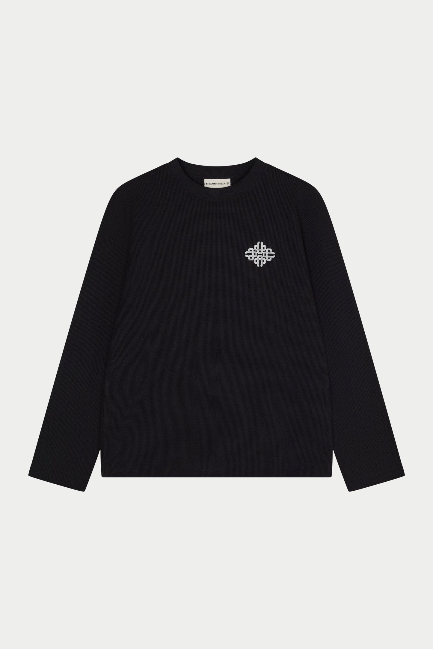 VINTAGE PRINT WAFFLE LONG SLEEVE T-SHIRT - BLACK
