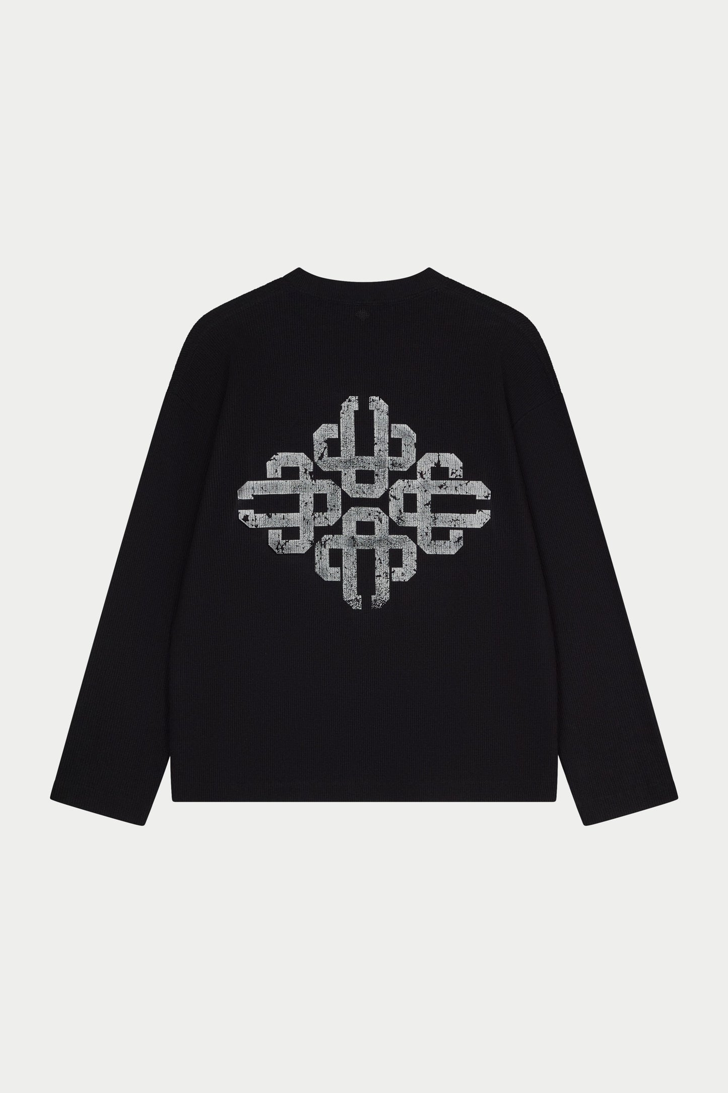 VINTAGE PRINT WAFFLE LONG SLEEVE T-SHIRT - BLACK