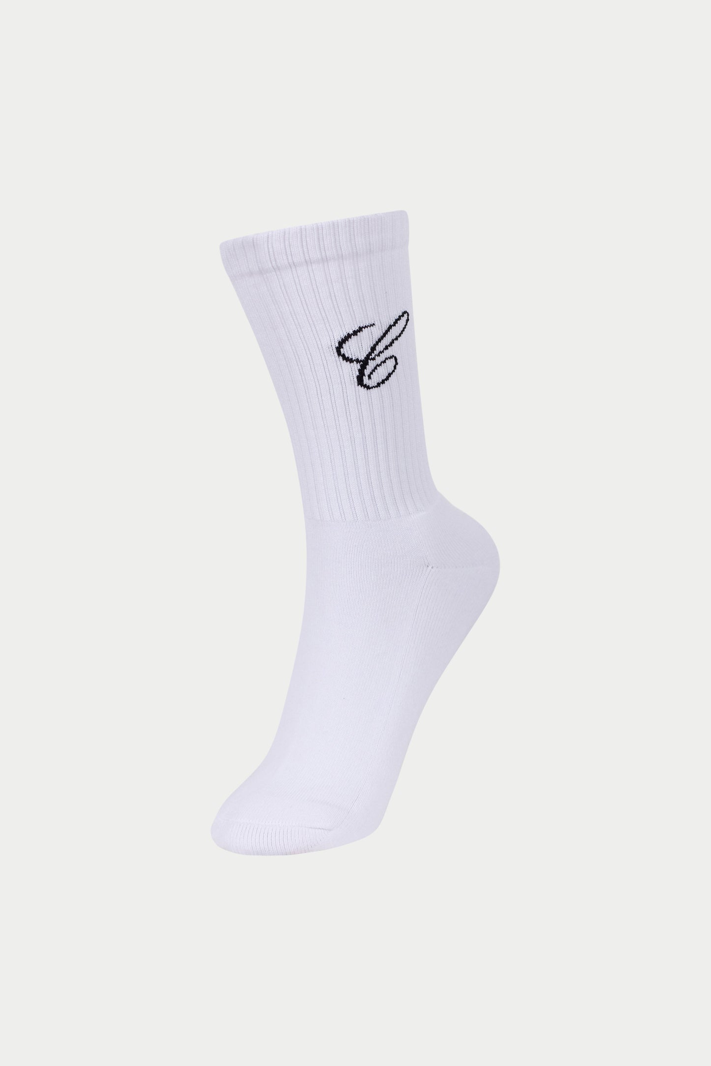WHITE EMBROIDERED SCRIPT C SOCKS - BLACK