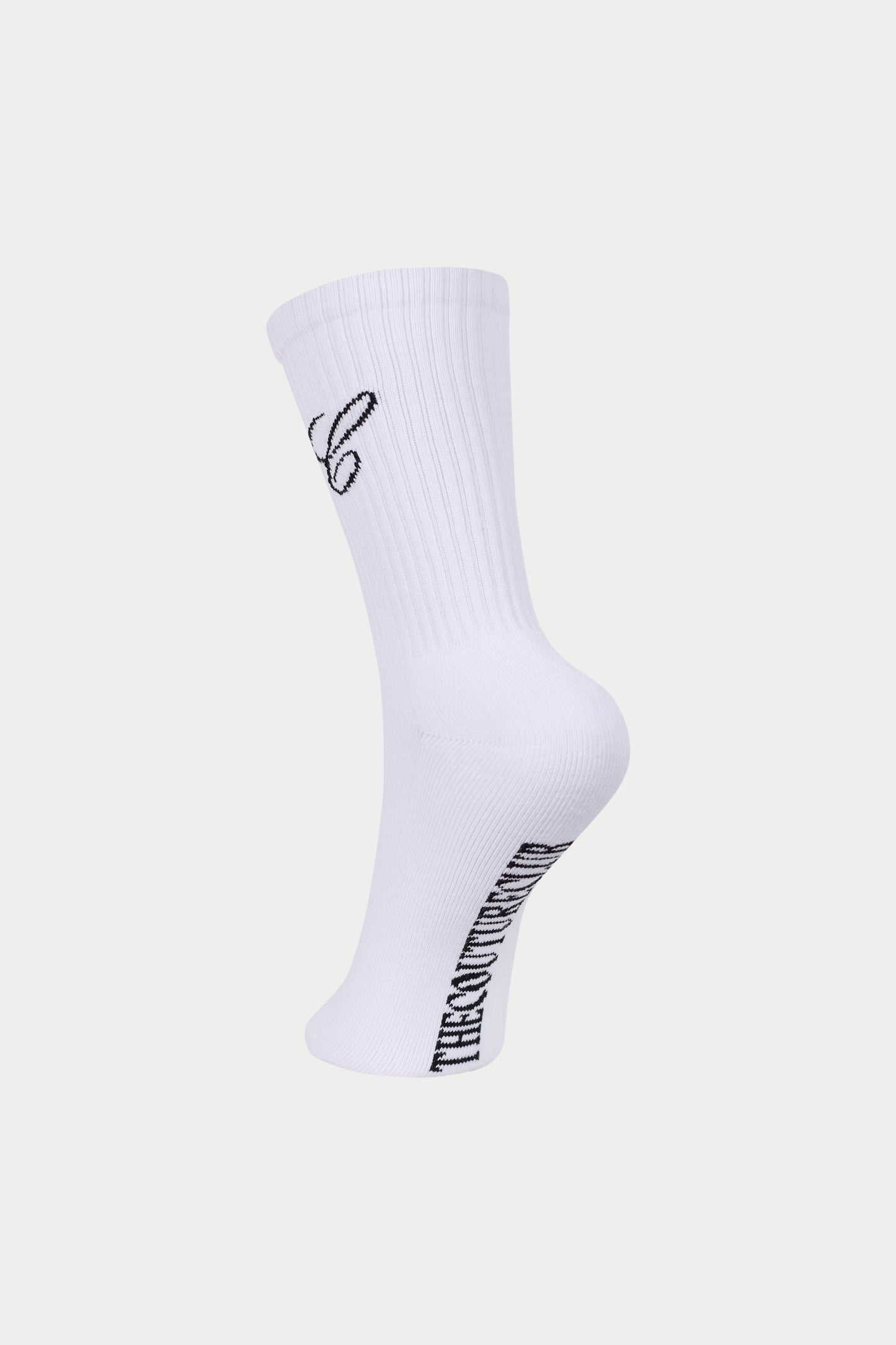WHITE EMBROIDERED SCRIPT C SOCKS - BLACK