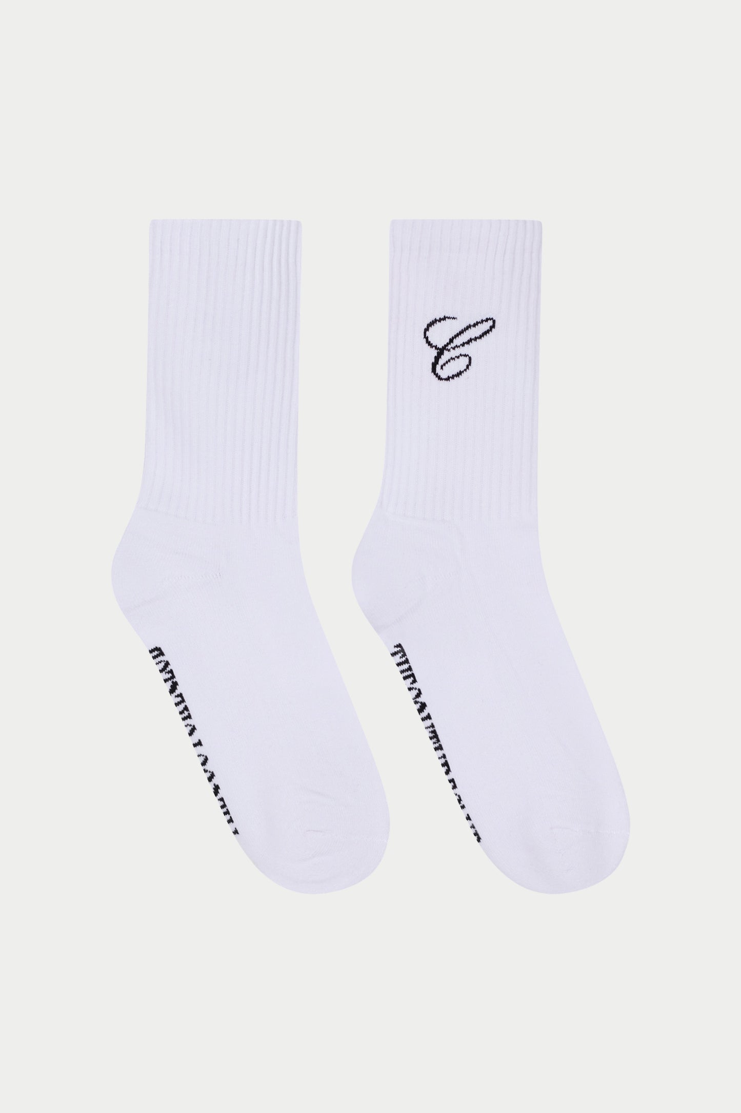 WHITE EMBROIDERED SCRIPT C SOCKS - BLACK