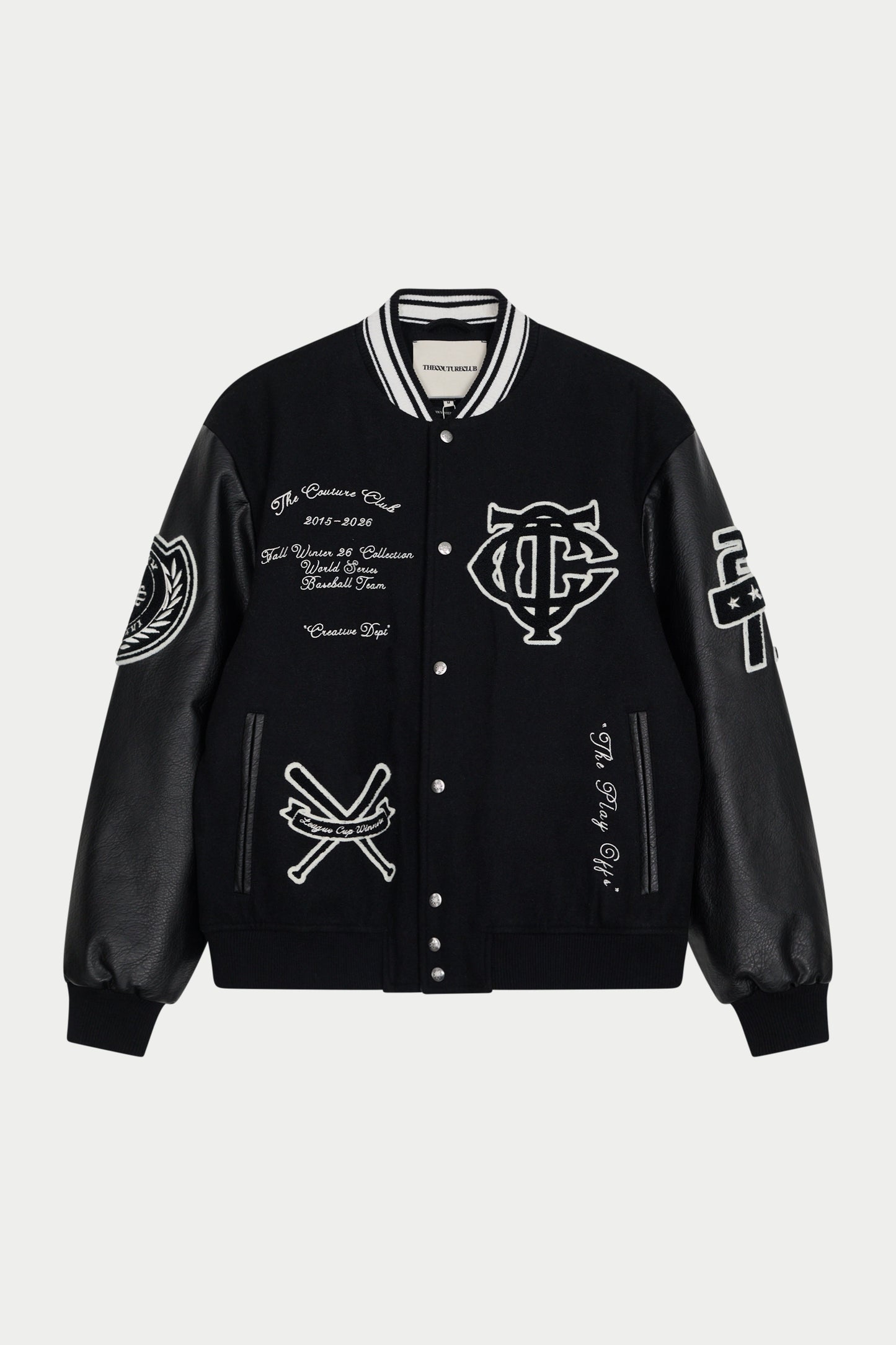 MULTI BADGE VARSITY JACKET - BLACK