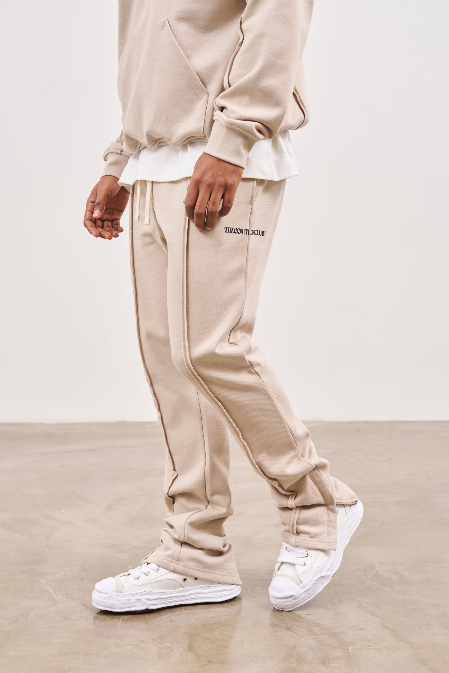 RAW SEAM STRAIGHT LEG JOGGERS - BEIGE