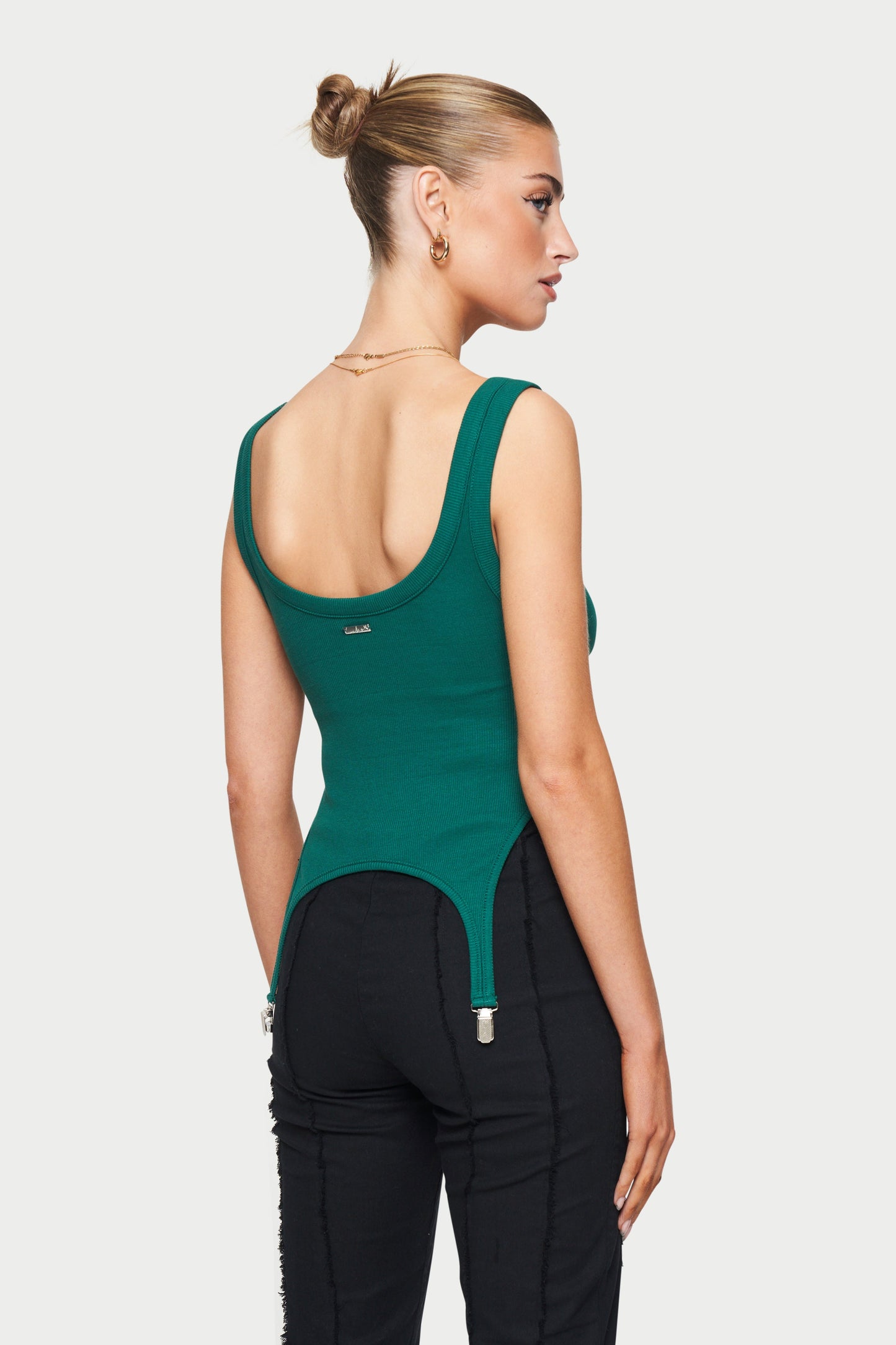 RIBBED SUSPENDER DETAIL VEST - GREEN