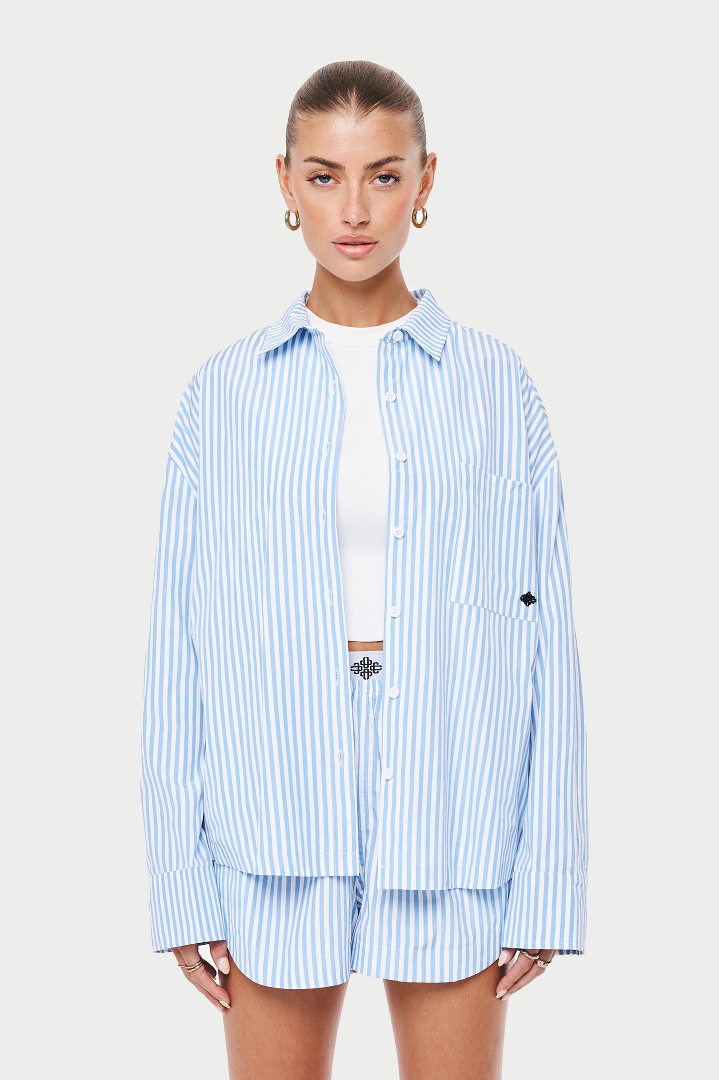 EMBLEM STRIPE OVERSIZED SHIRT - BLUE