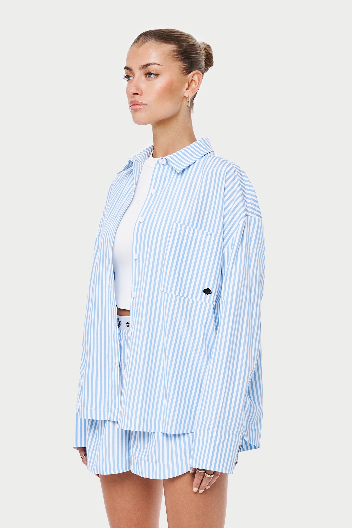 EMBLEM STRIPE OVERSIZED SHIRT - BLUE