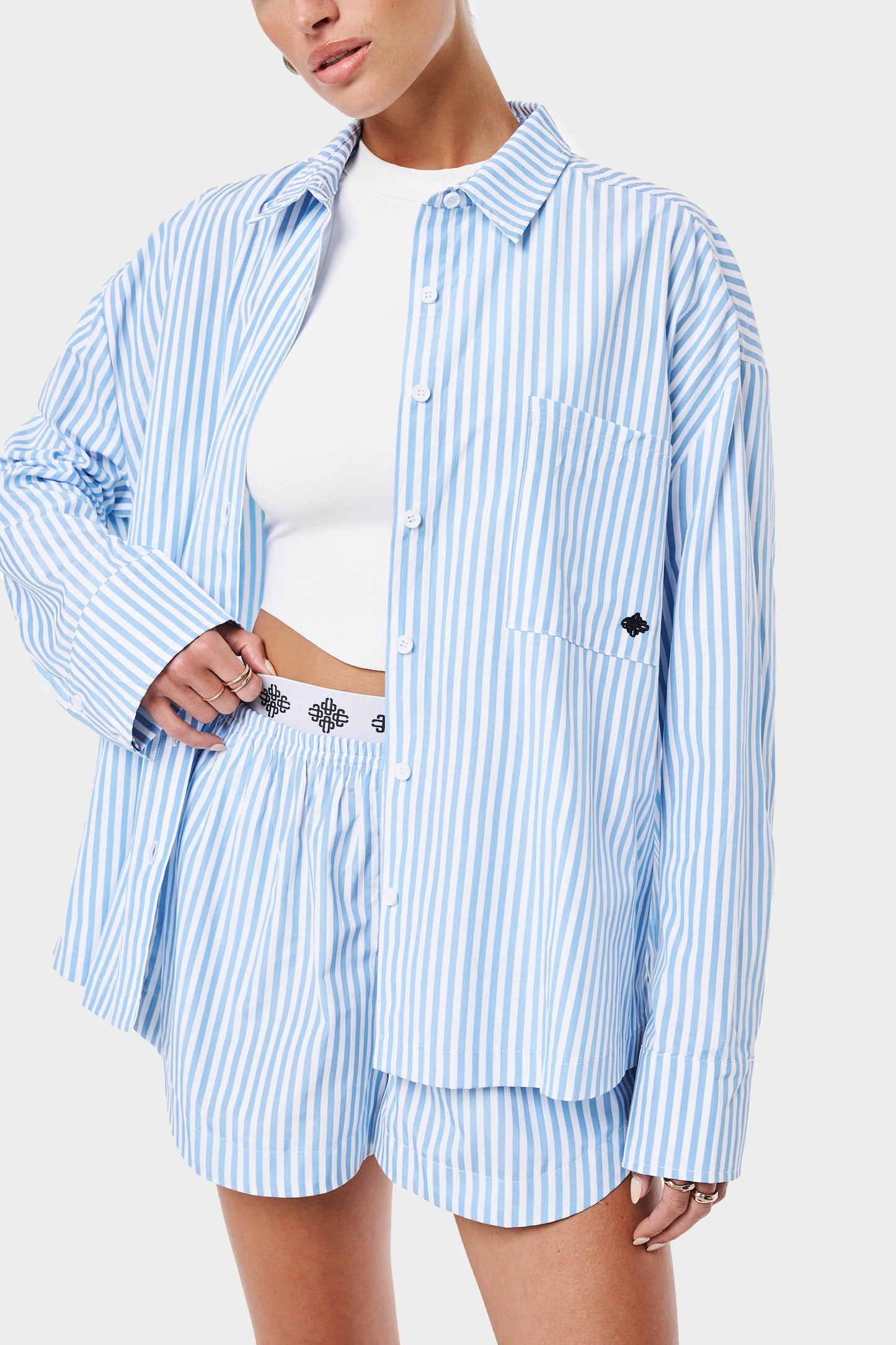 EMBLEM STRIPE OVERSIZED SHIRT - BLUE