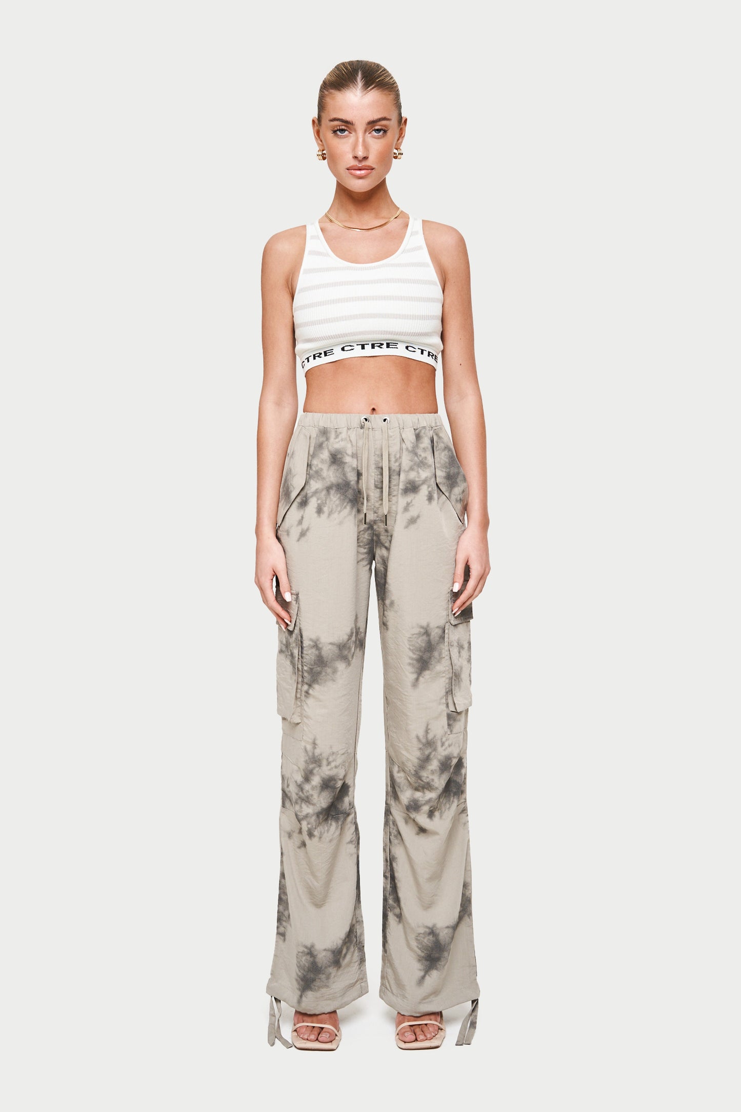 DRAPED CAMO OVERSIZED CARGOS - BEIGE