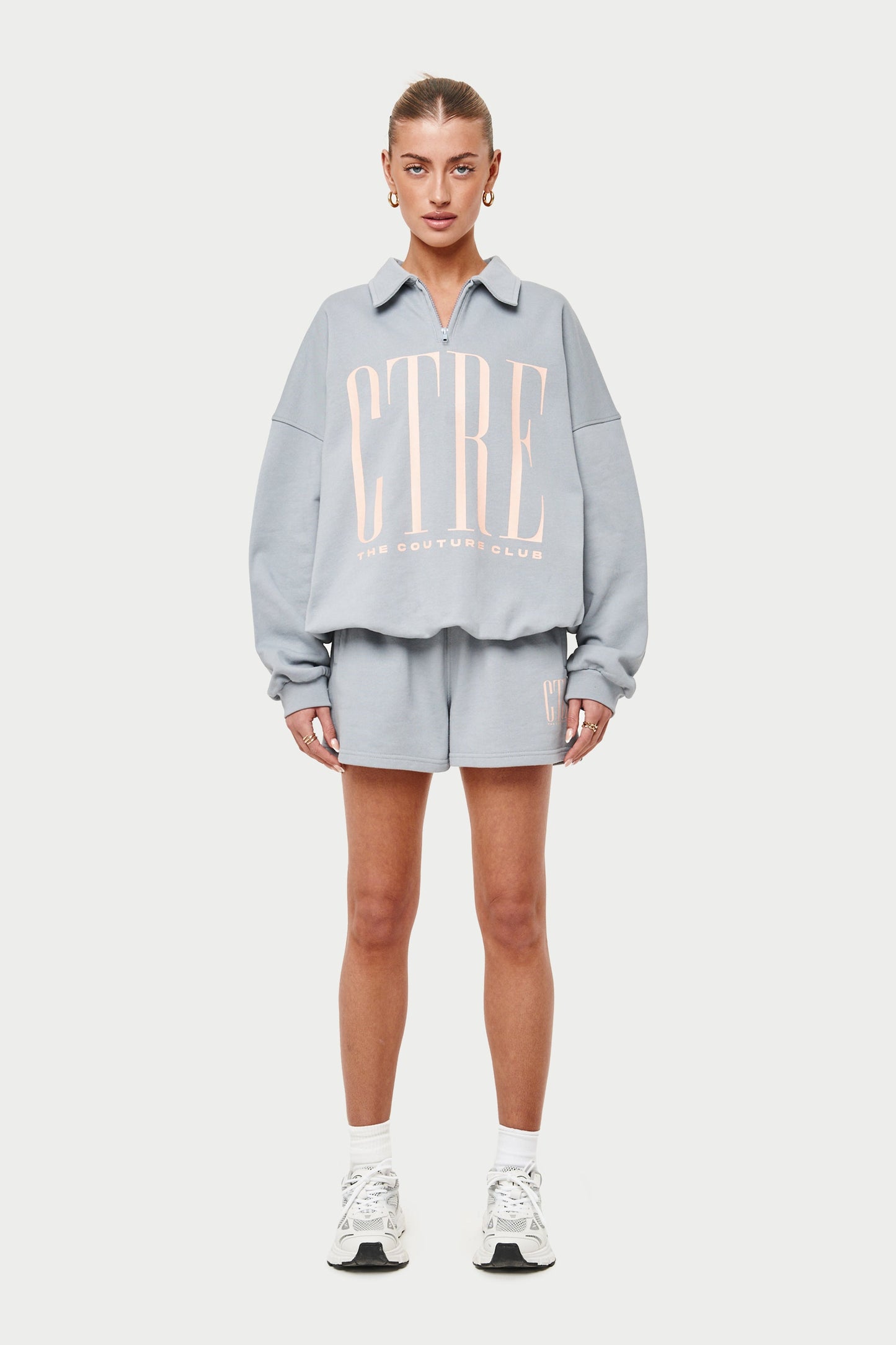 CTRE OVERSIZED QUARTER ZIP POLO - LIGHT GREY