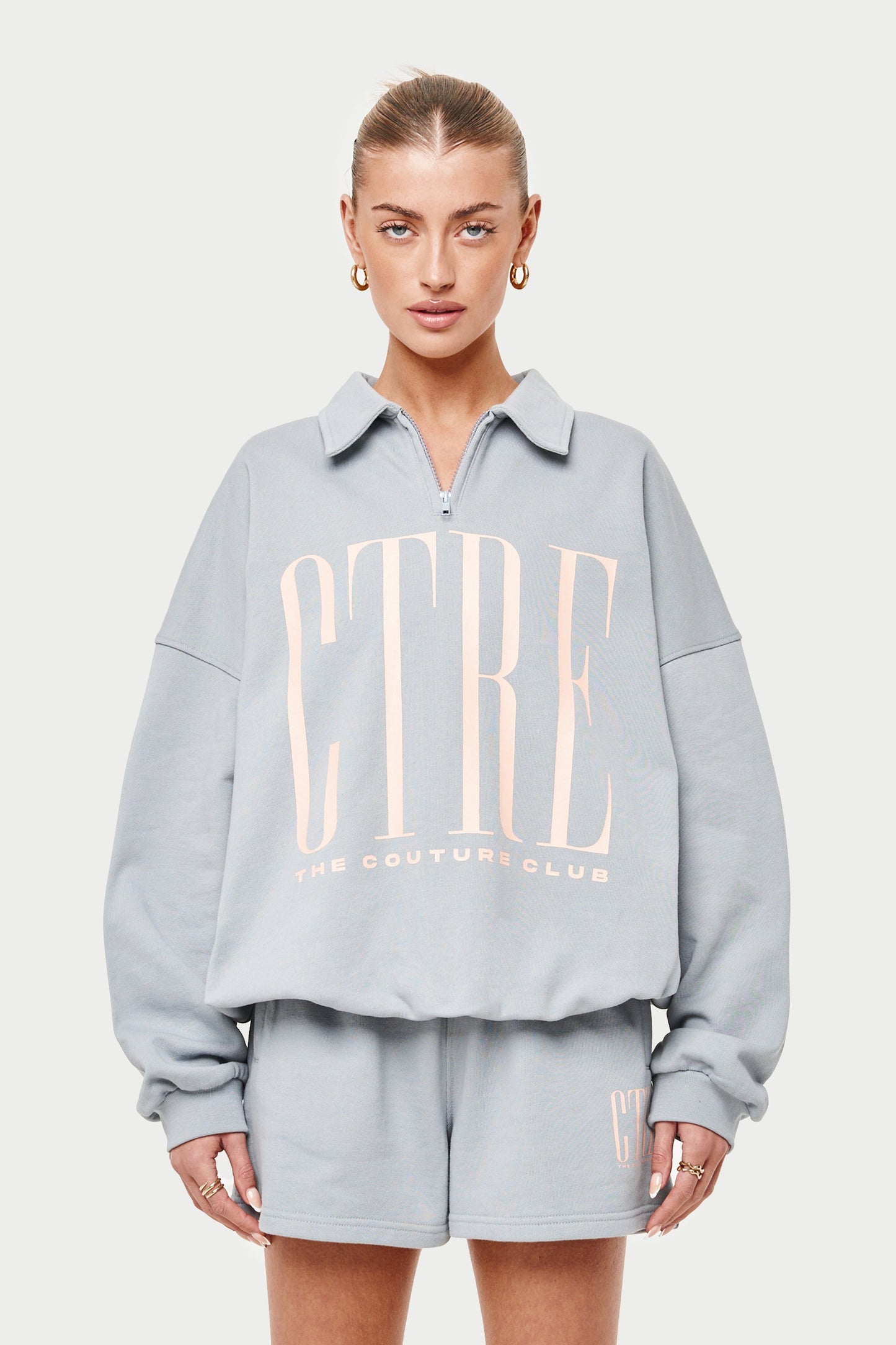 CTRE OVERSIZED QUARTER ZIP POLO - LIGHT GREY