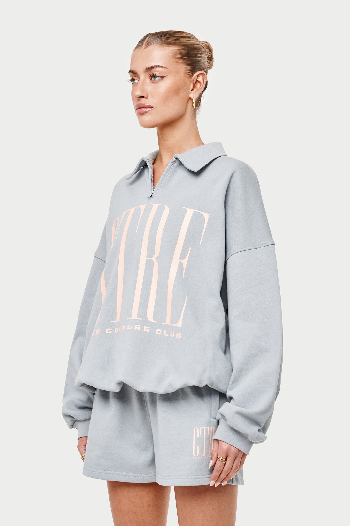 CTRE OVERSIZED QUARTER ZIP POLO - LIGHT GREY