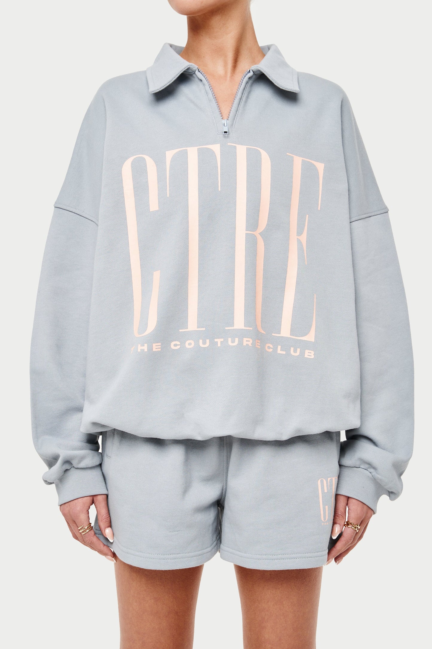 CTRE OVERSIZED QUARTER ZIP POLO - LIGHT GREY