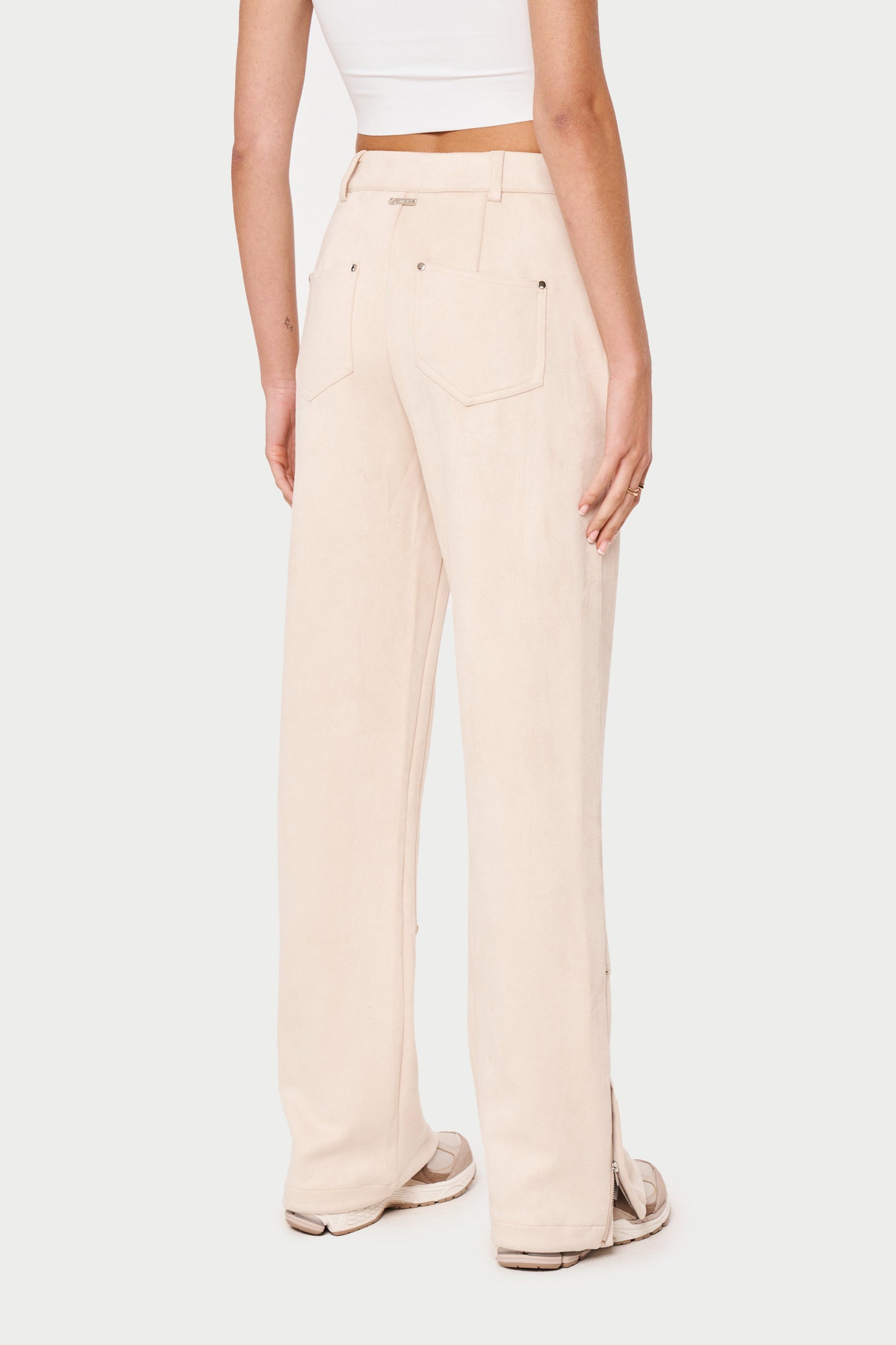 SUEDE CARPENTER STRAIGHT LEG TROUSERS - BEIGE
