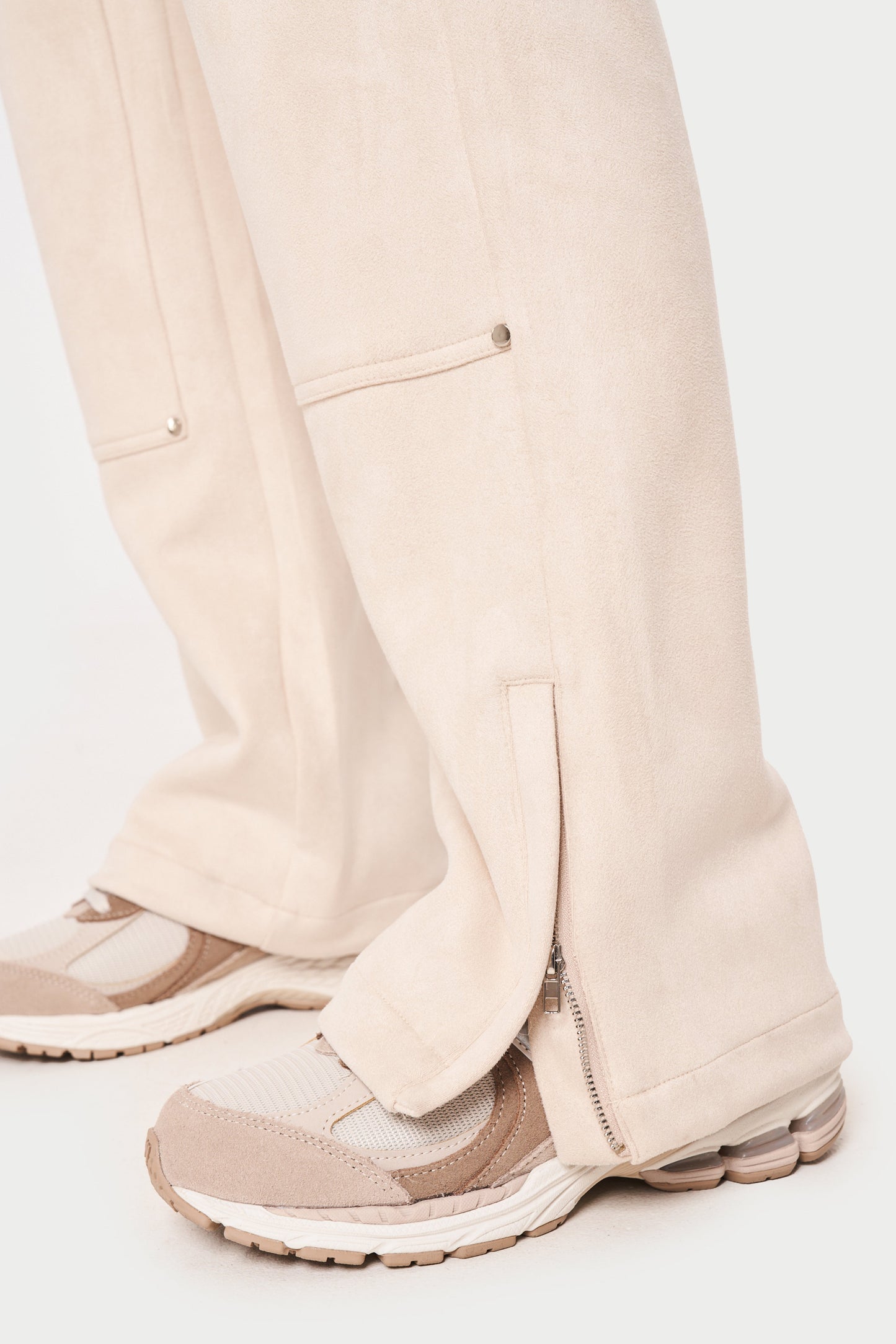 SUEDE CARPENTER STRAIGHT LEG TROUSERS - BEIGE