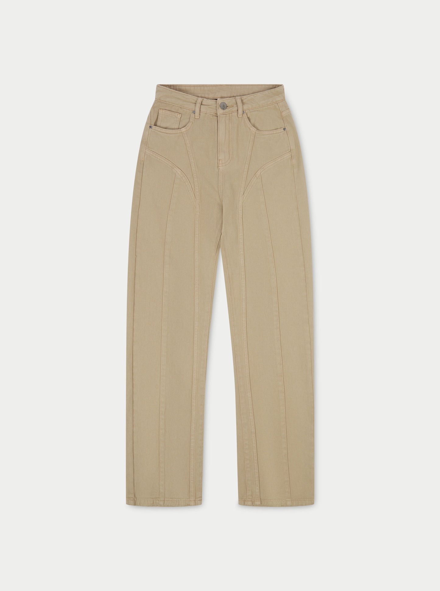 CURVED SEAM DETAIL DENIM JEANS - BEIGE