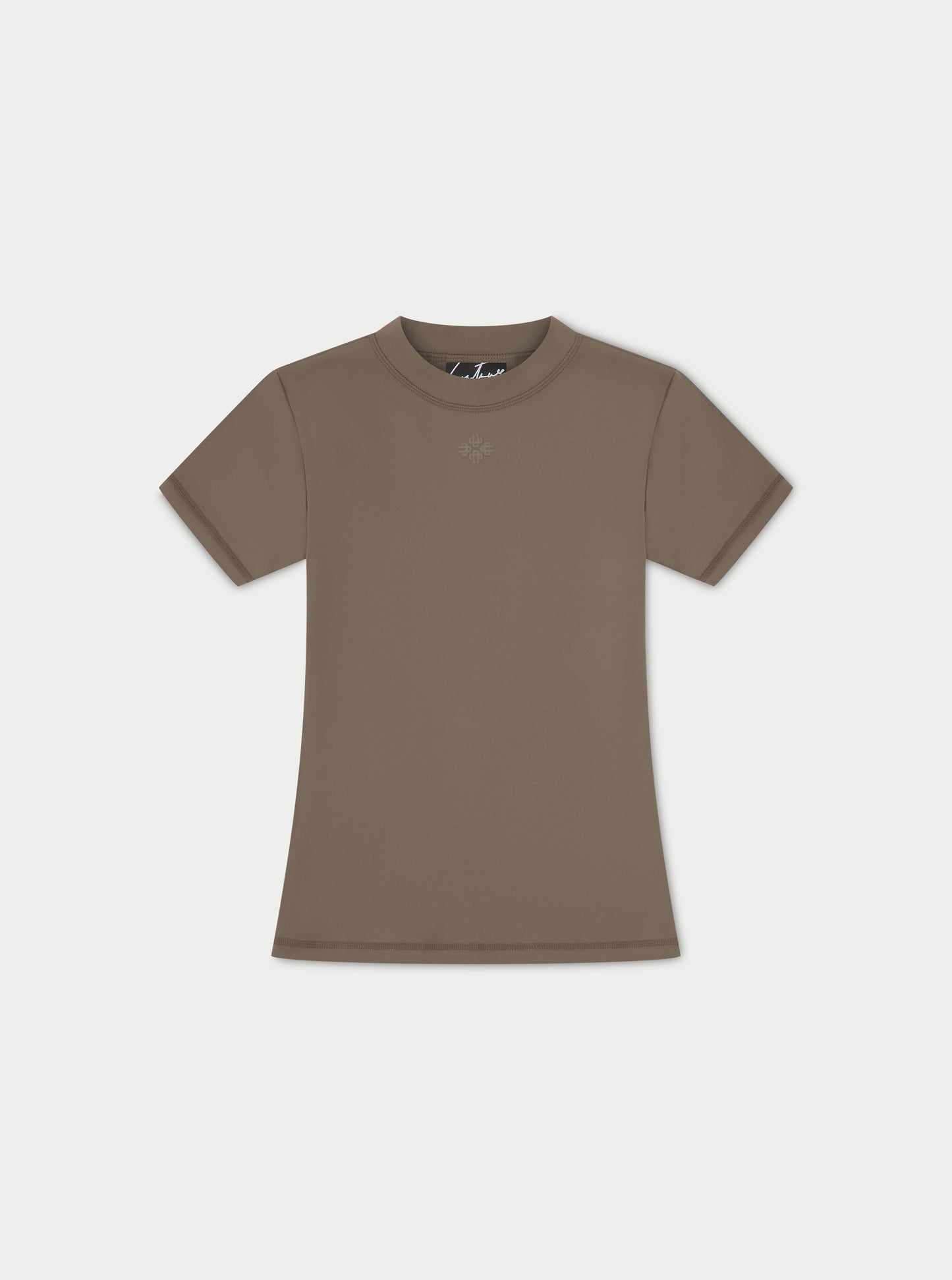 SCULPTING STRETCH EMBLEM BABY TEE - COCOA