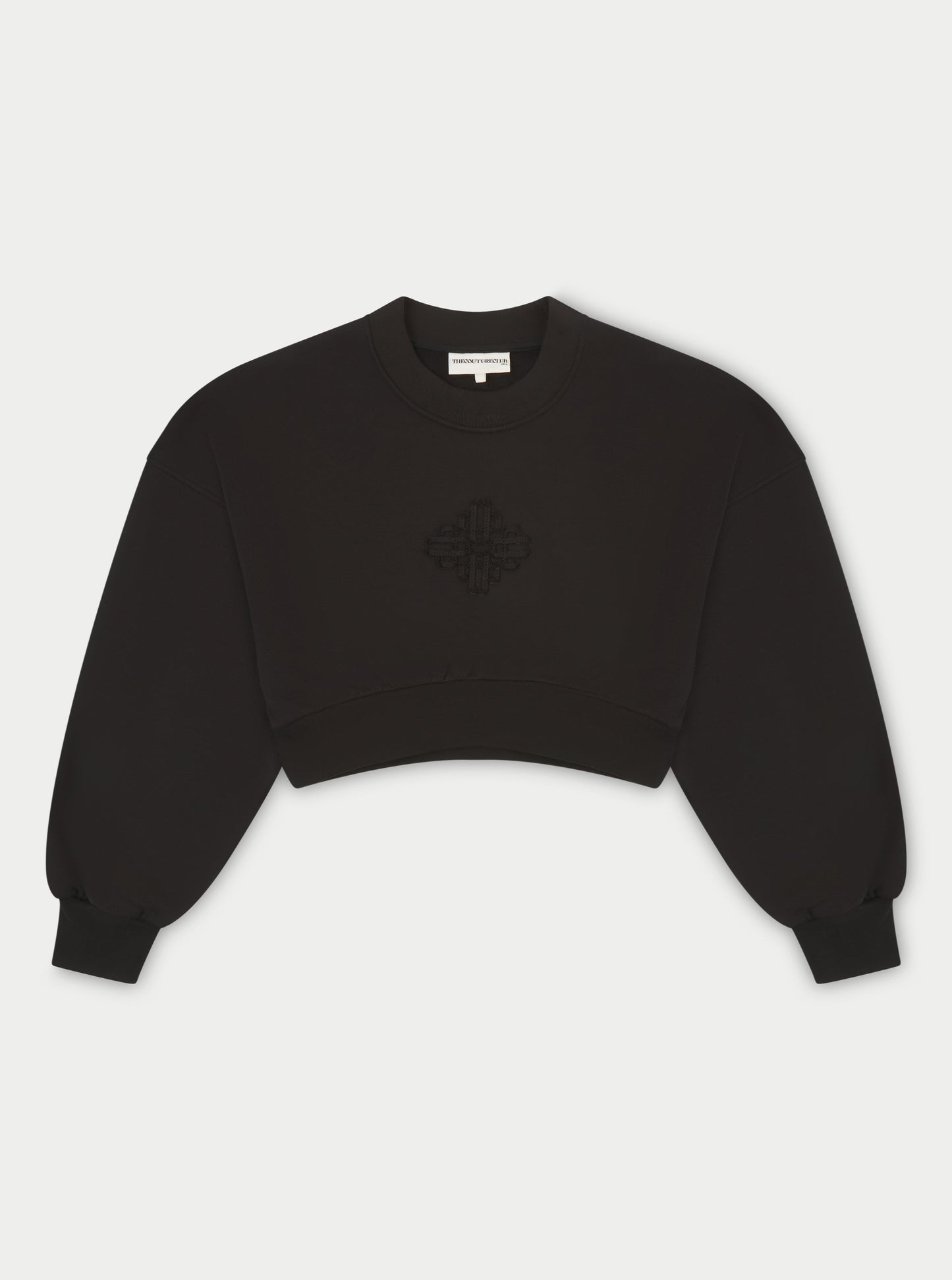 EMBLEM APPLIQUE CROP SWEATSHIRT - BLACK