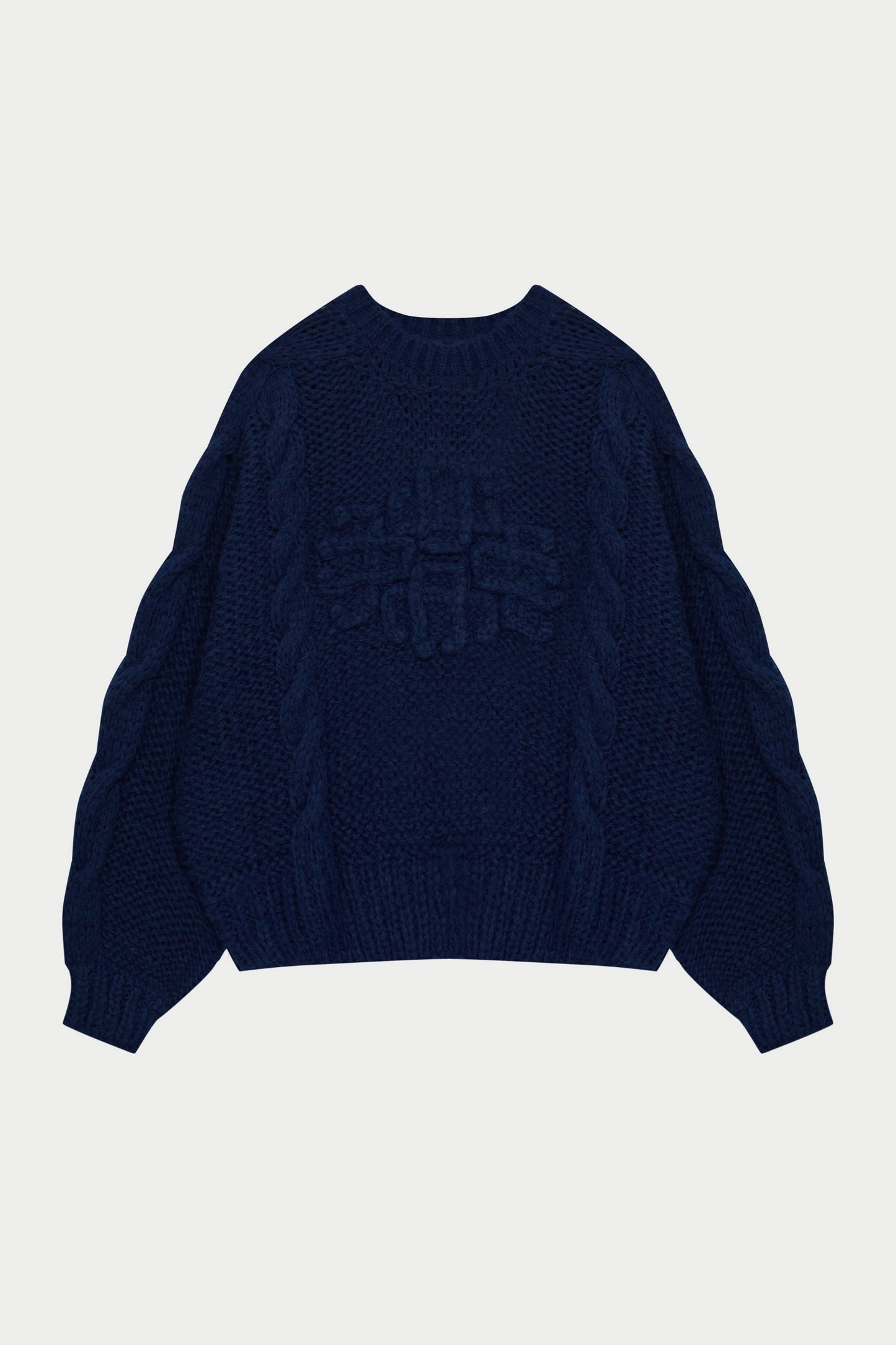 EMBLEM PLAITED OVERSIZED KNIT JUMPER - NAVY