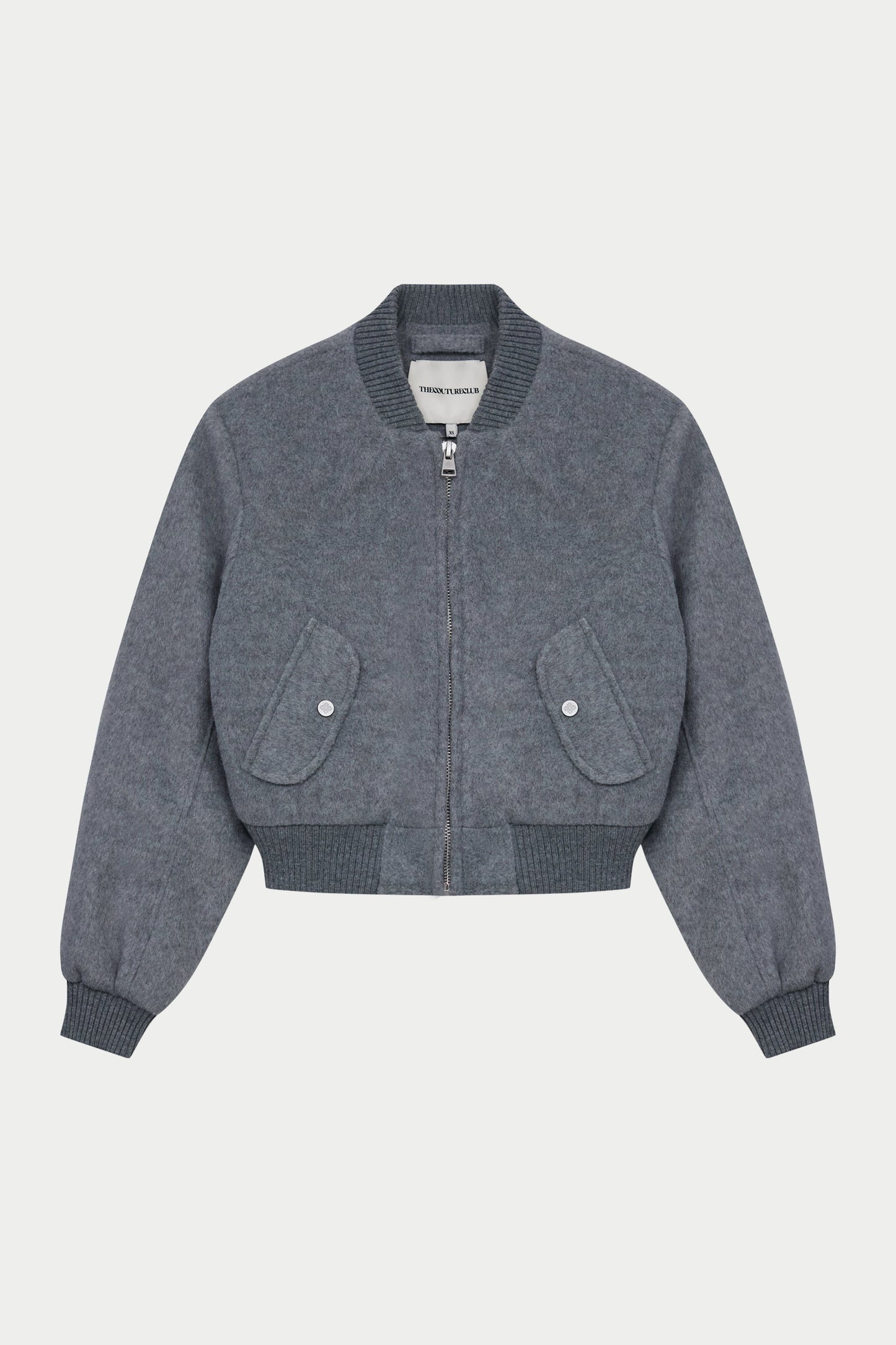SHOULDER PADDED WOOL BLEND BOMBER JACKET - GREY MARL