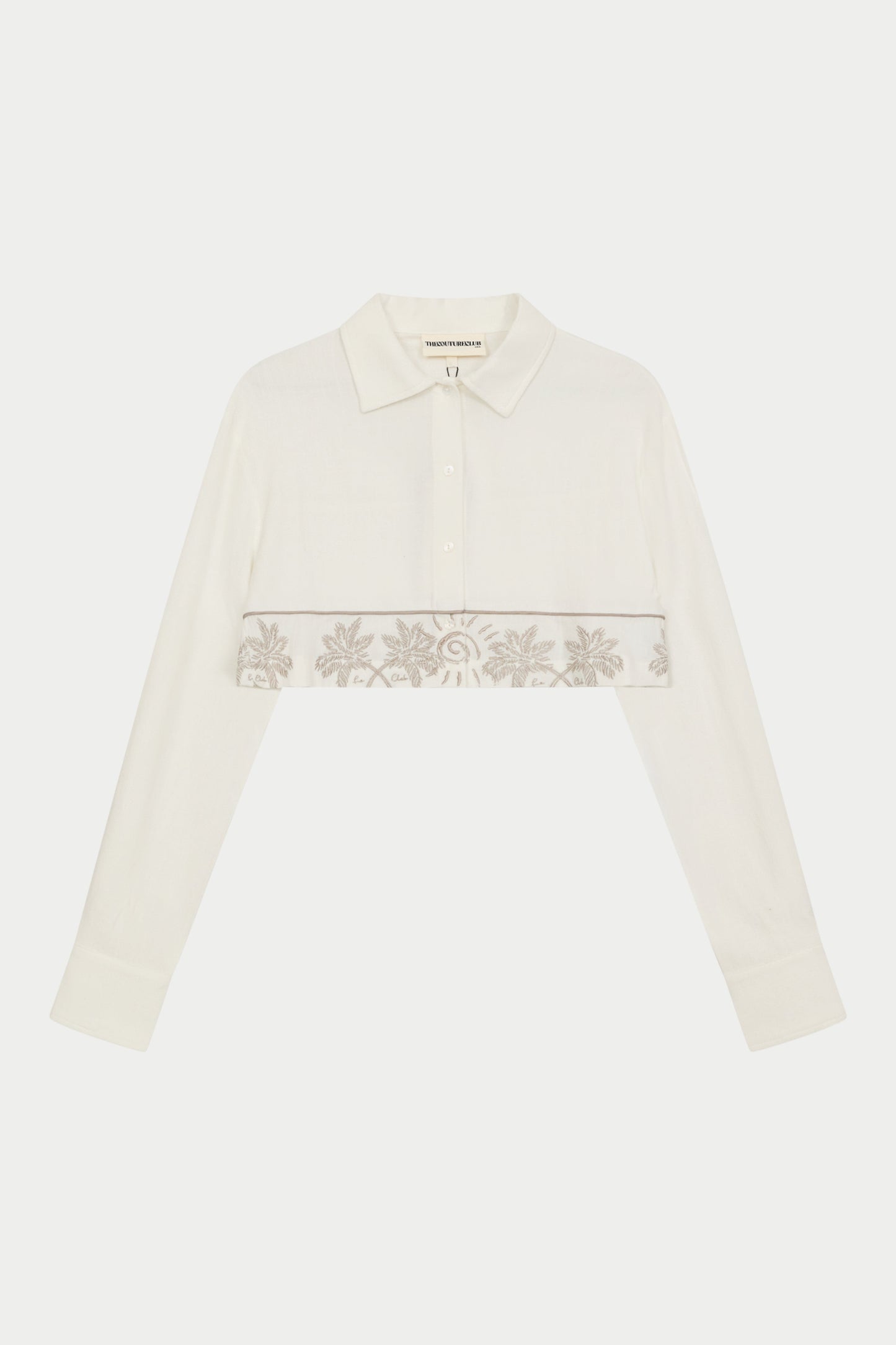 PALM EMBROIDERED CROPPED SHIRT - OFF WHITE