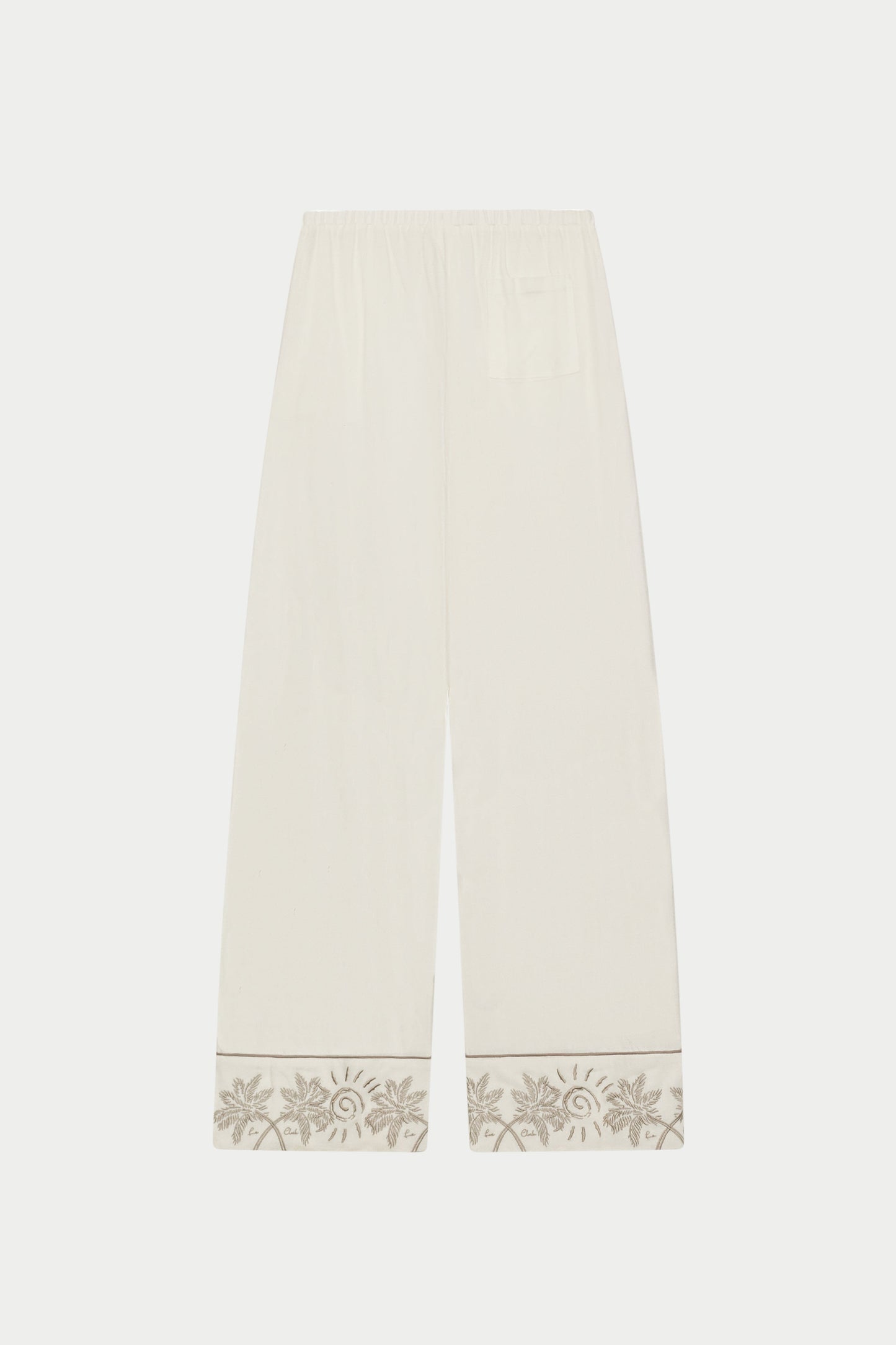 PALM EMBROIDERED WIDE LEG TROUSERS - OFF WHITE