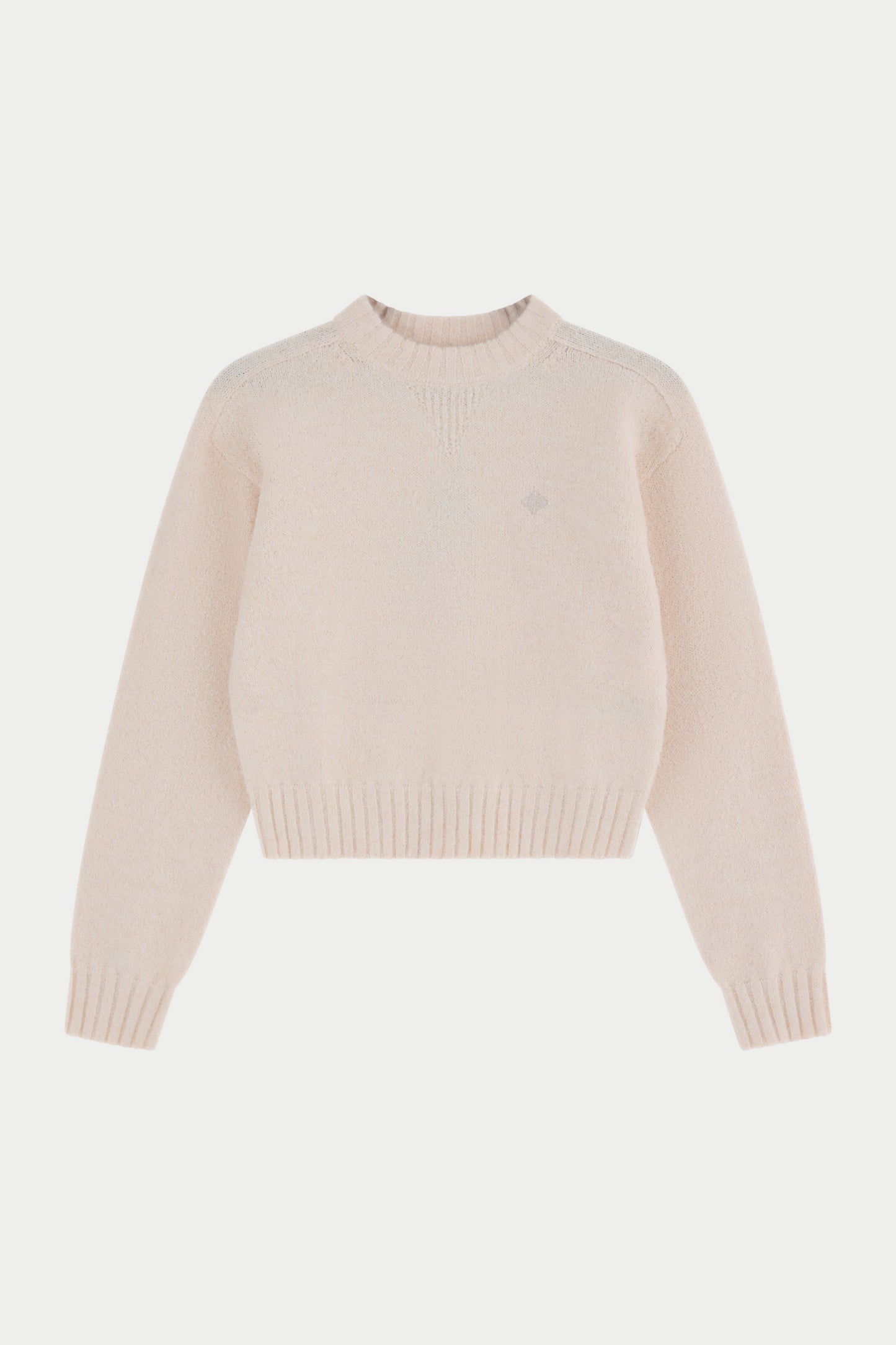 EMBLEM EMBROIDERED KNITTED CREW - BUTTERMILK