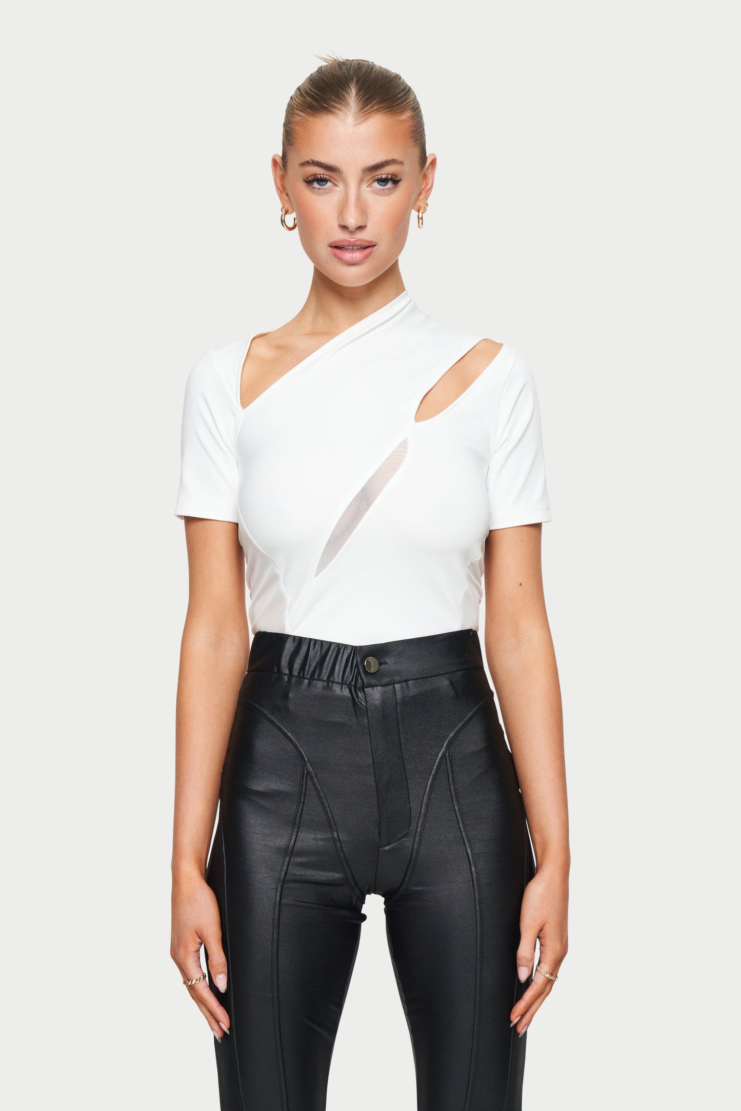MESH PANELLED CUT OUT DETAIL TOP - OFFWHITE
