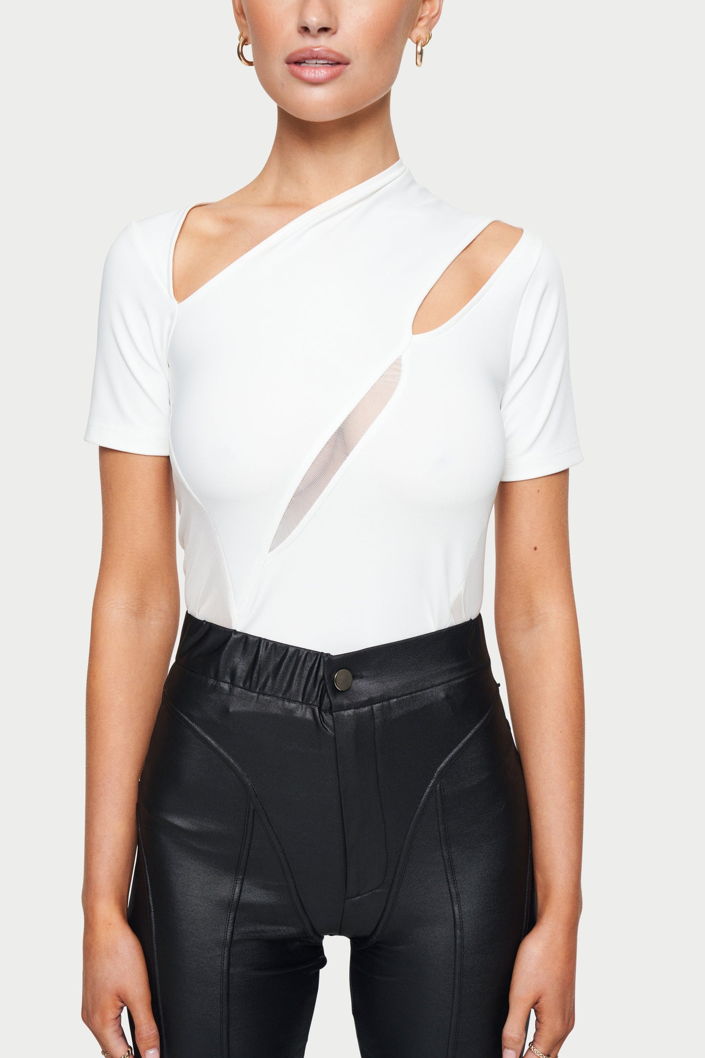 MESH PANELLED CUT OUT DETAIL TOP - OFFWHITE