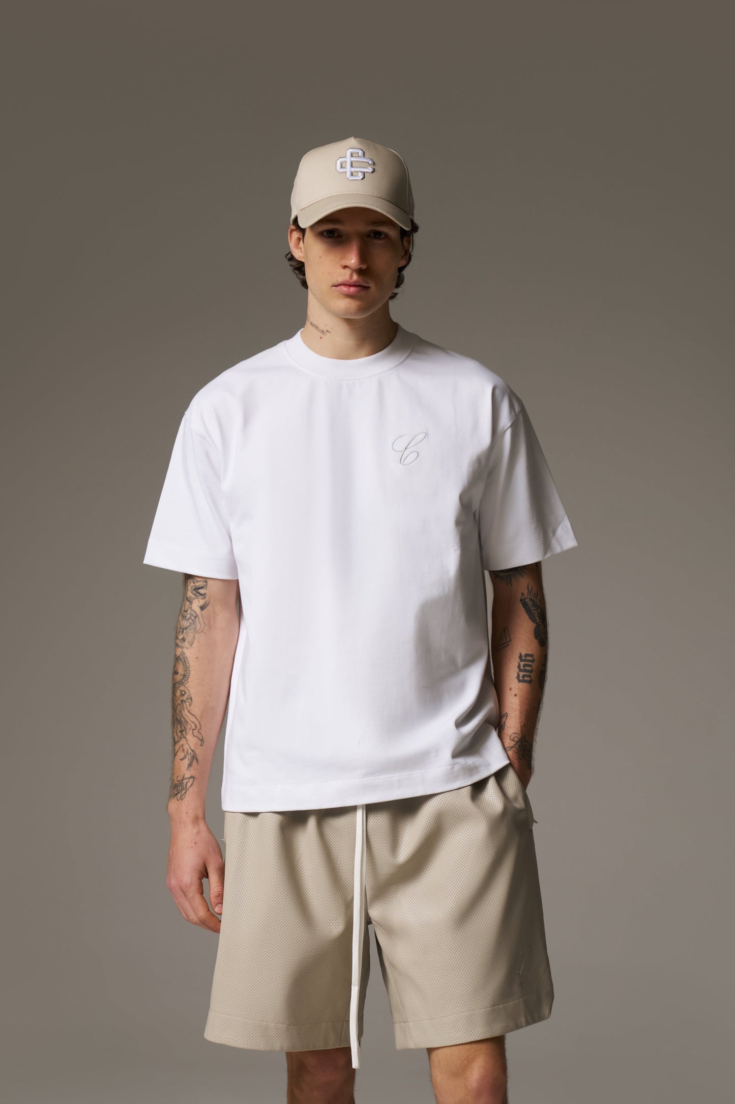 SCRIPT EMBROIDERED T-SHIRT - WHITE