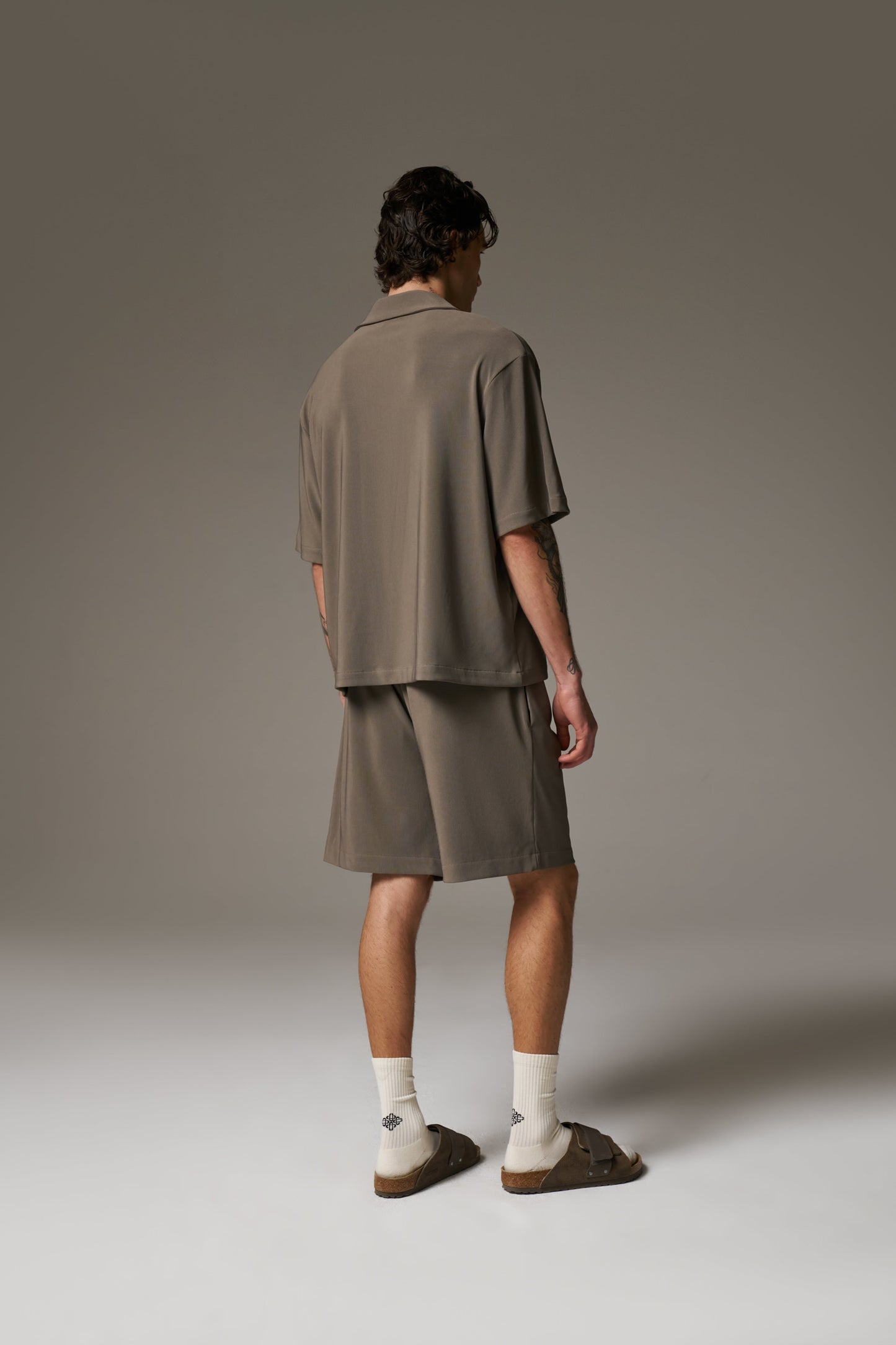 RIB BUTTON THROUGH SHIRT - MINK