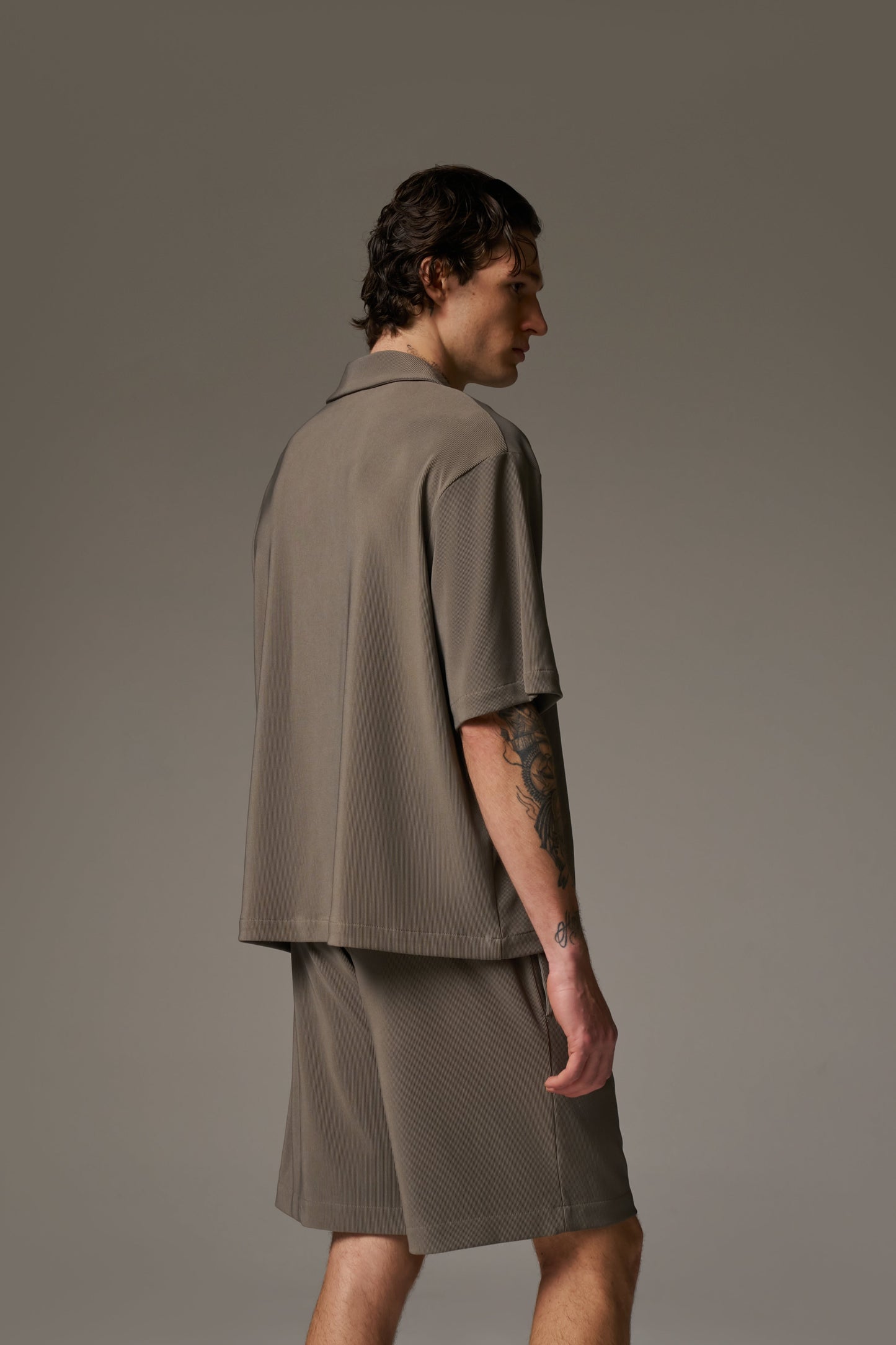 RIB BUTTON THROUGH SHIRT - MINK
