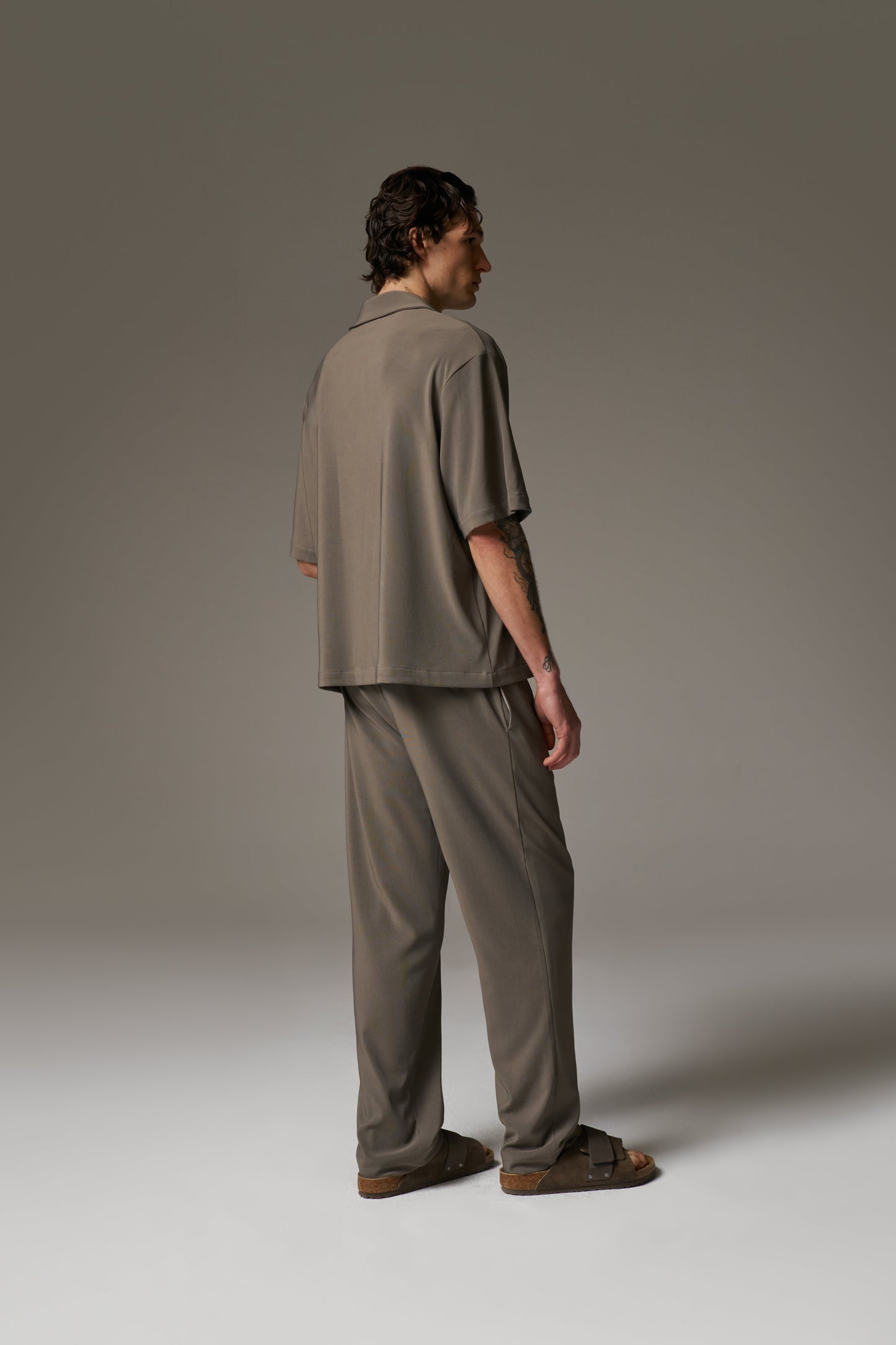RIB BUTTON THROUGH SHIRT - MINK