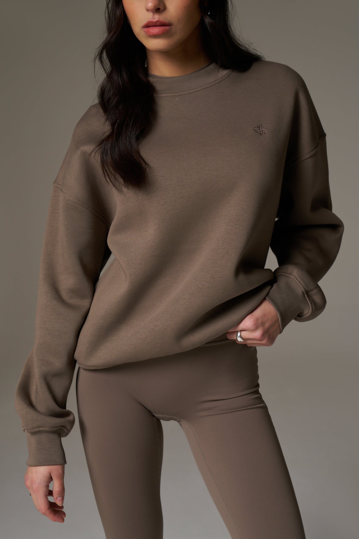 EMBLEM EMBROIDERED SWEATSHIRT - COCOA