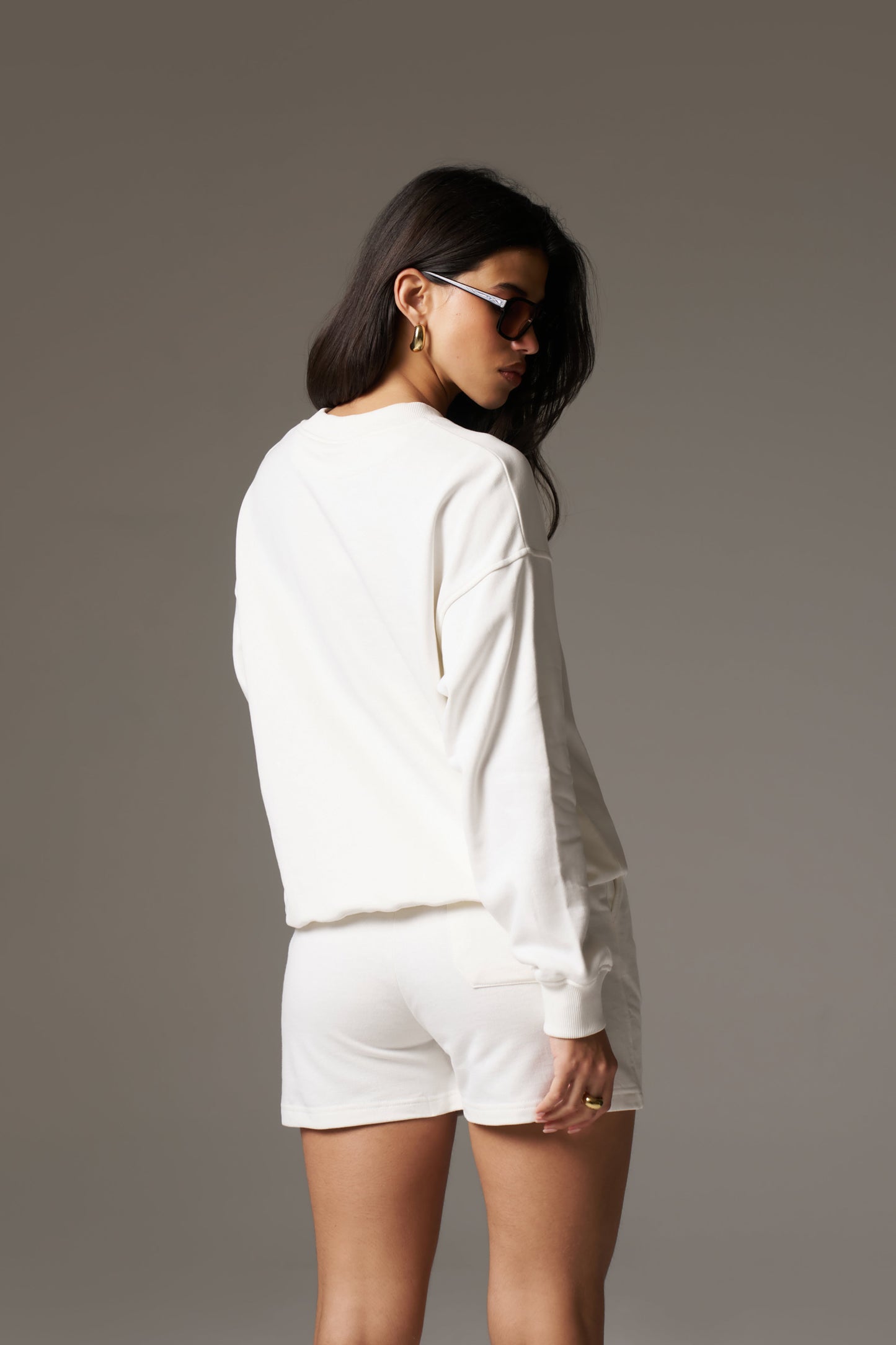 EMBLEM EMBOSSED OVERSIZED SWEATSHIRT - OFF WHITE