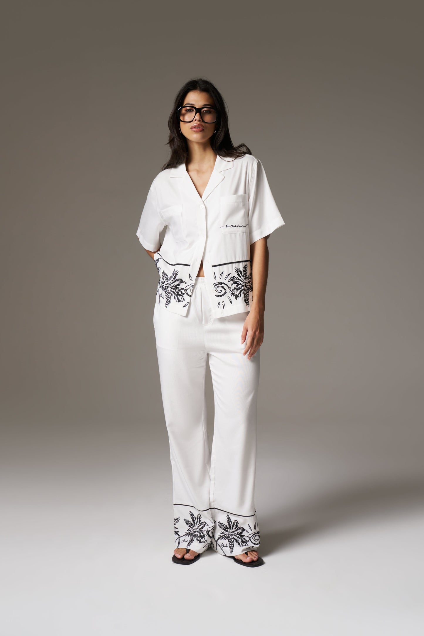 PALM EMBROIDERY SHIRT - WHITE