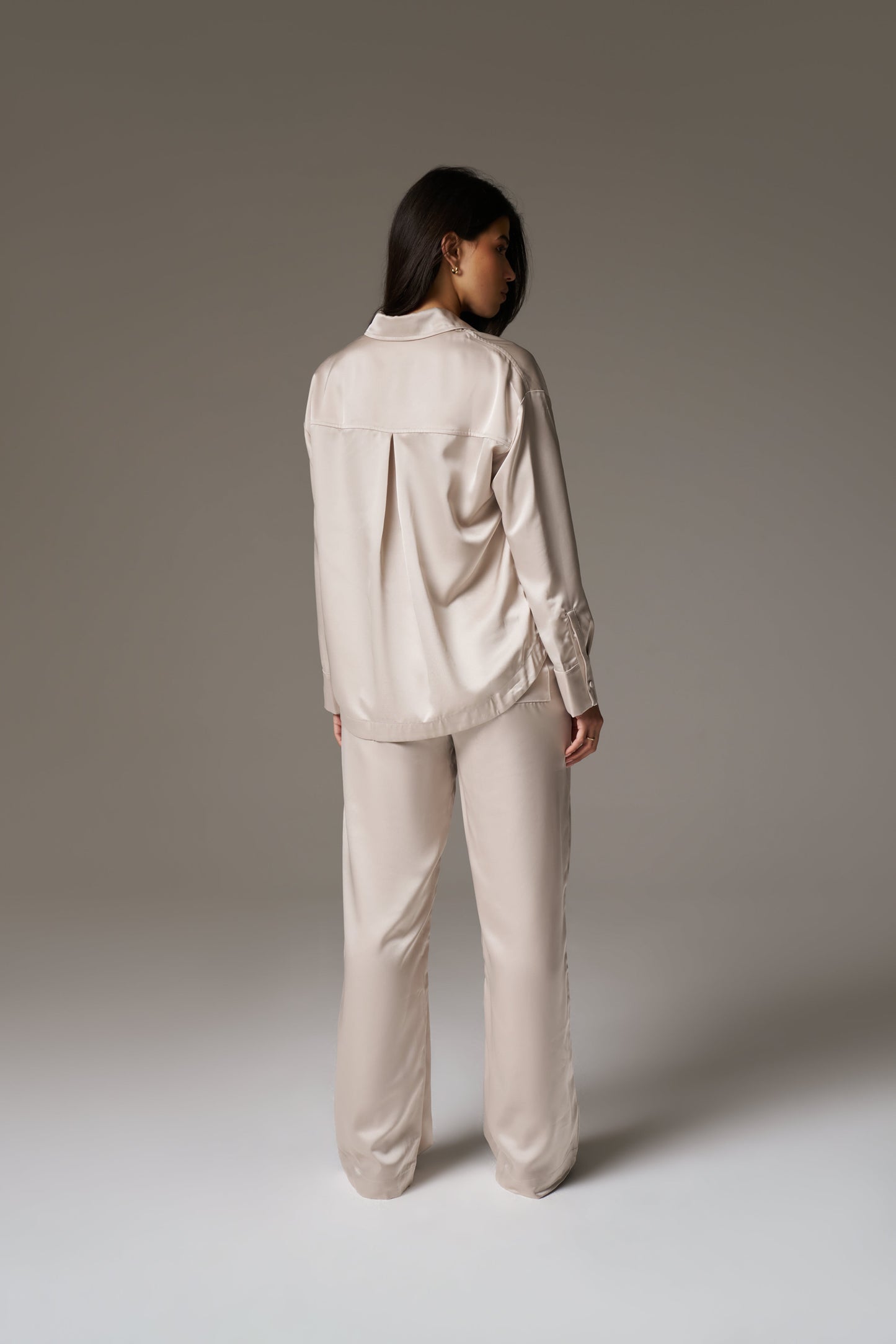 SATIN EMBLEM TROUSERS - BEIGE
