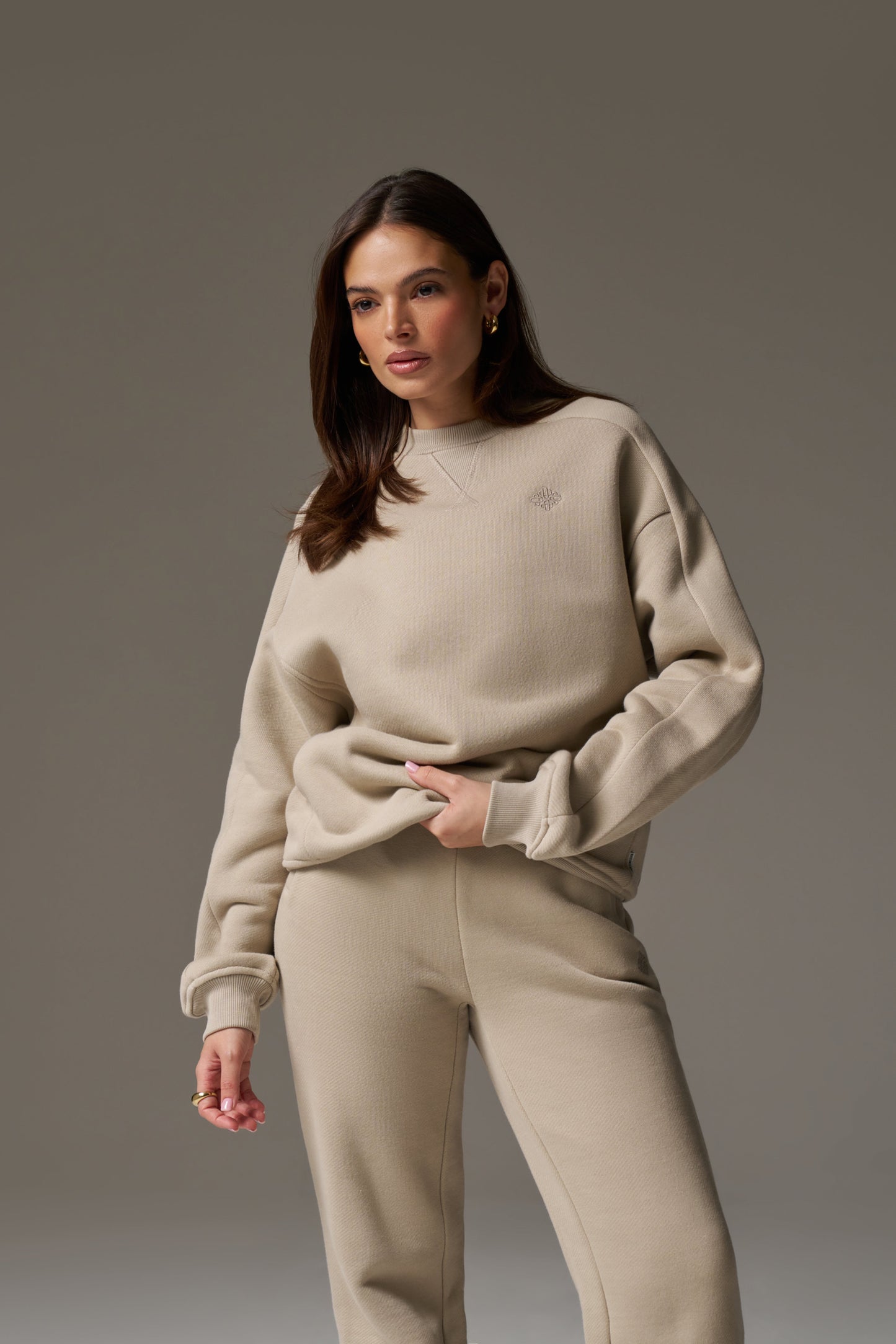 LAUNDERED CLASSICS SEAM DETAIL SWEATSHIRT - BEIGE