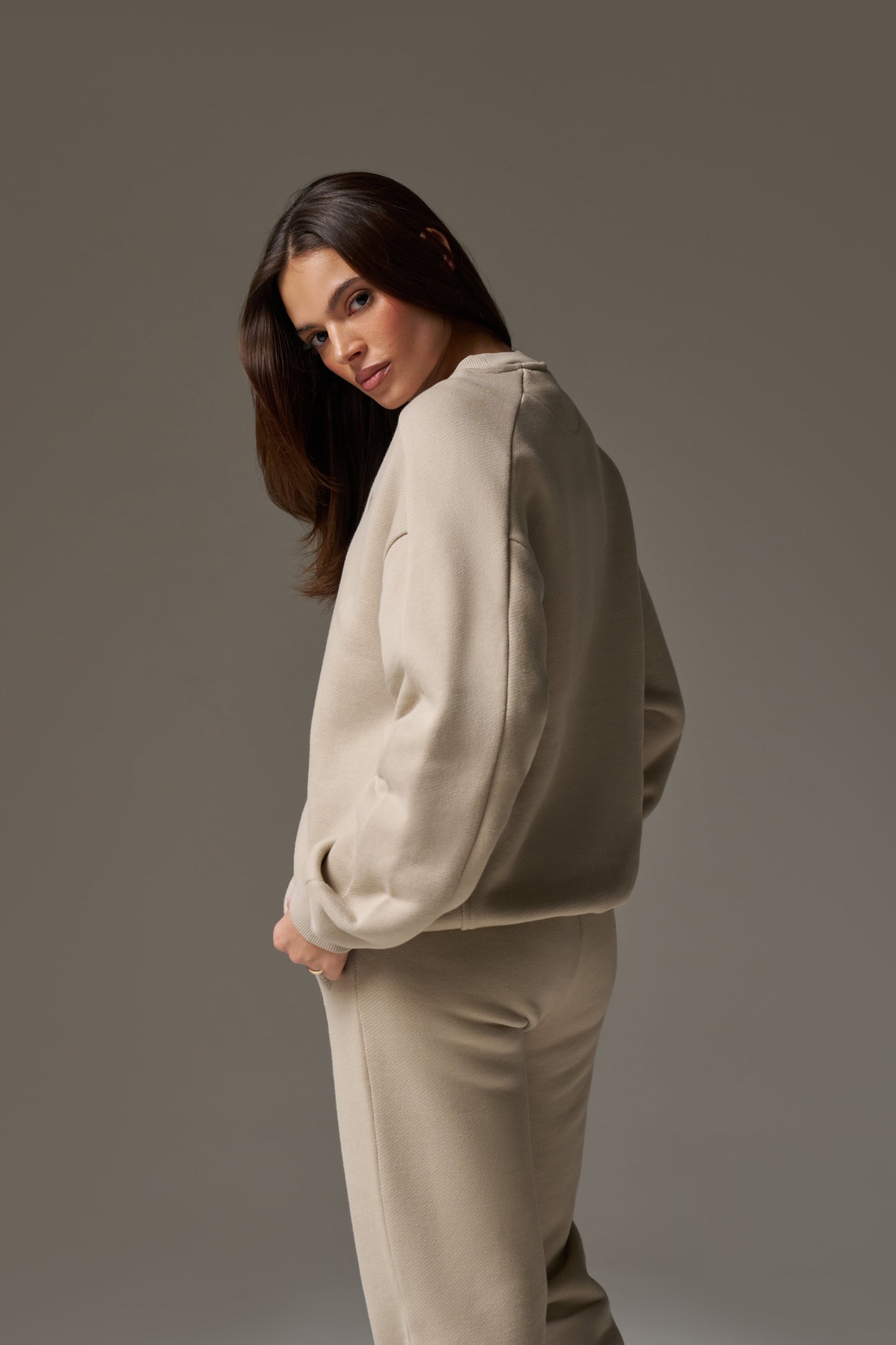 LAUNDERED CLASSICS SEAM DETAIL SWEATSHIRT - BEIGE